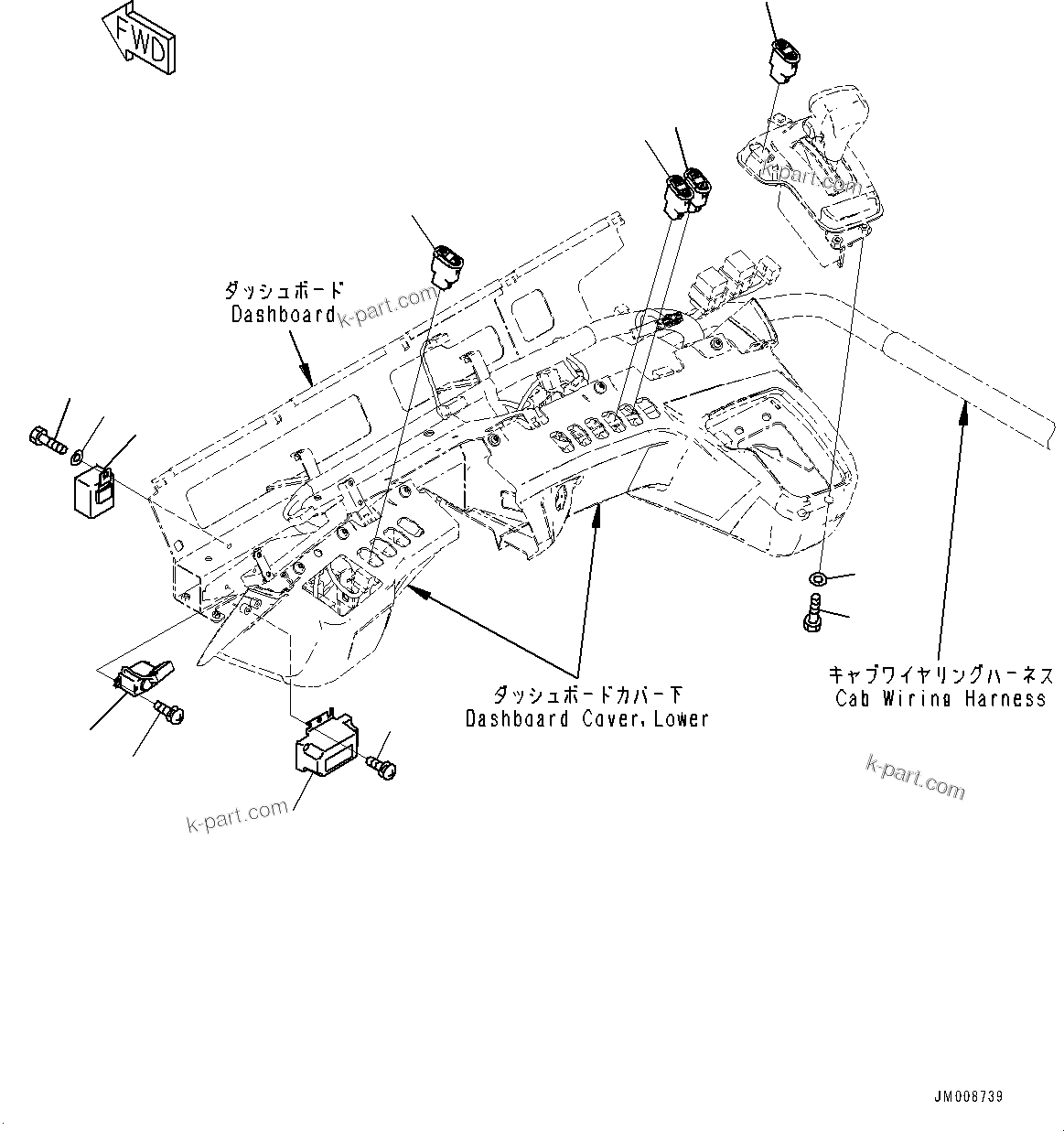 Komatsu parts book diagram for HD605-8 S/N 30072-UP (For KAL): CAB, INSTRUMENT PANEL SWITCH (#30001-)