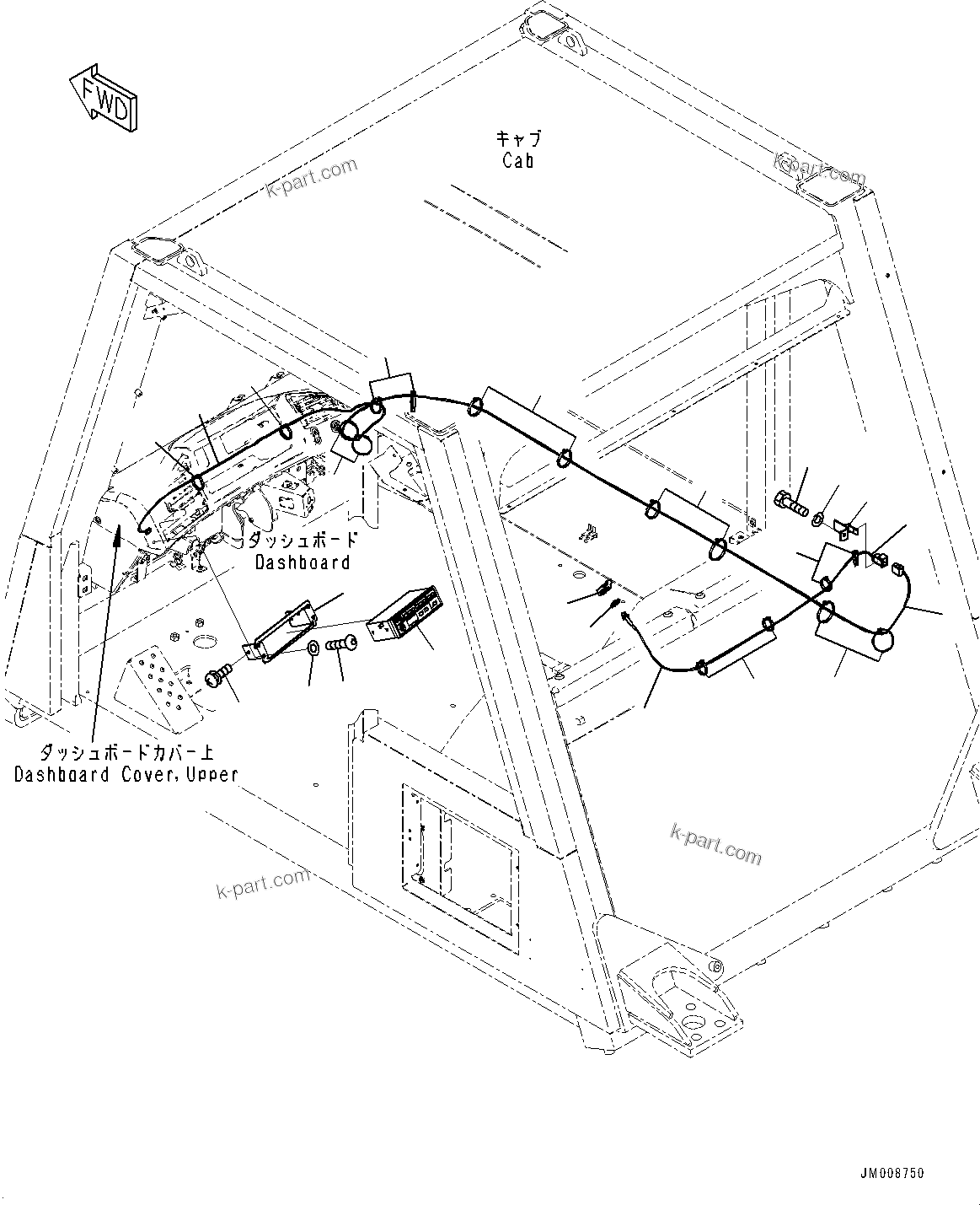 Komatsu parts book diagram for HD605-8 S/N 30072-UP (For KAL): CAB, RADIO (WITH AM-FM RADIO, AUX, EUROPE, ASIA AND OCEANIA) (#30001-)