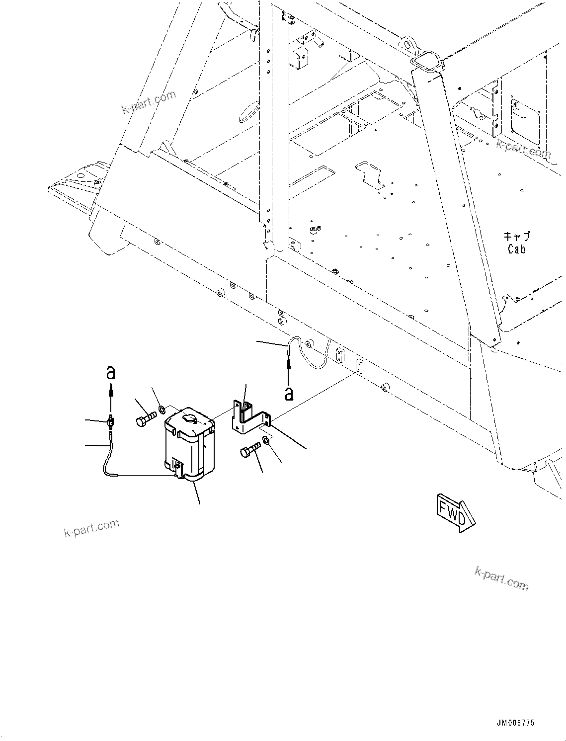 Komatsu parts book diagram for HD605-8 S/N 30072-UP (For KAL): CAB, WASHER TANK (#30001-)