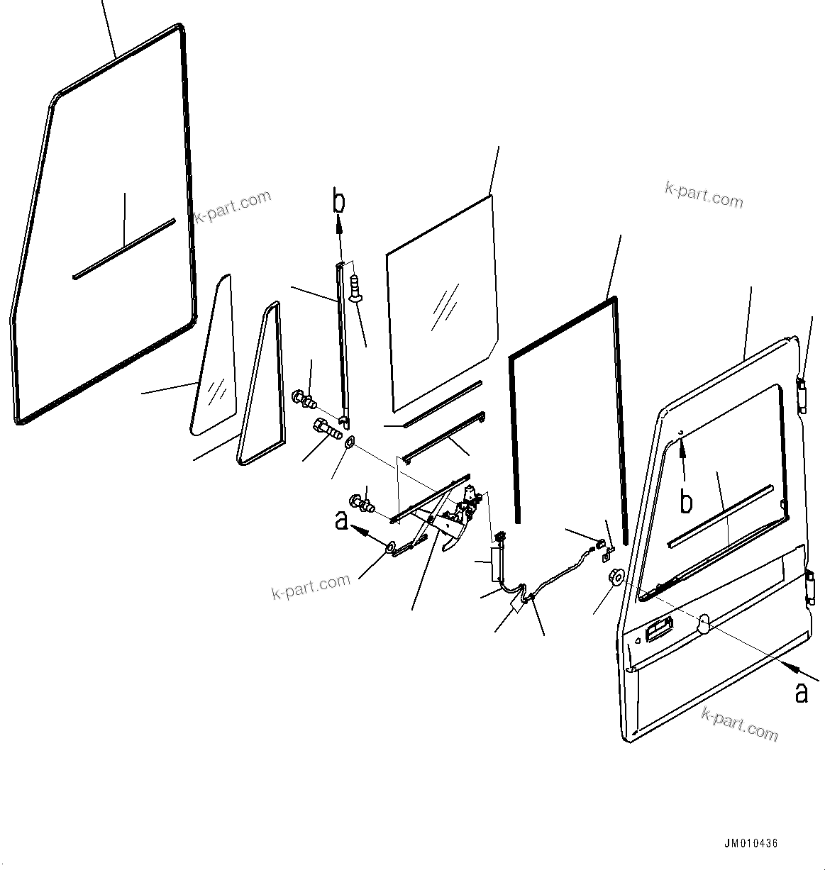Komatsu parts book diagram for HD605-8 S/N 30072-UP (For KAL): CAB, DOOR, L.H. (#30001-)