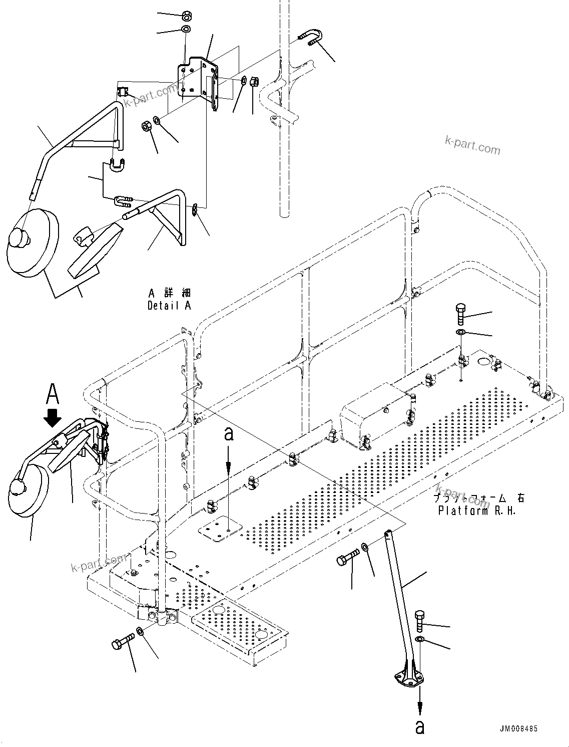 Komatsu parts book diagram for HD605-8 S/N 30072-UP (For KAL): SIDE PLATFORM, STAY (#30001-)