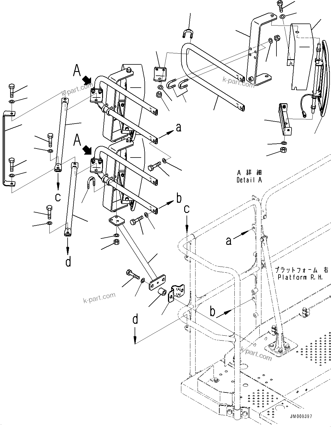 Komatsu parts book diagram for HD605-8 S/N 30072-UP (For KAL): SIDE PLATFORM, SIDE MIRROR, R.H. (#30001-)