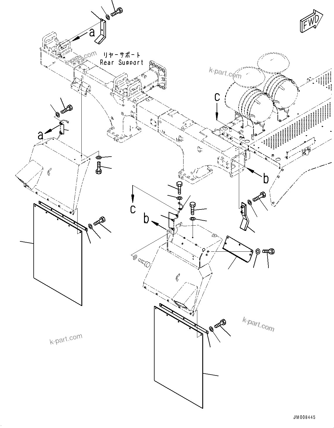 Komatsu parts book diagram for HD605-8 S/N 30072-UP (For KAL): FENDER, MOUNTING AND COVER (WITH SIDE WORKING LAMP) (#30001-)