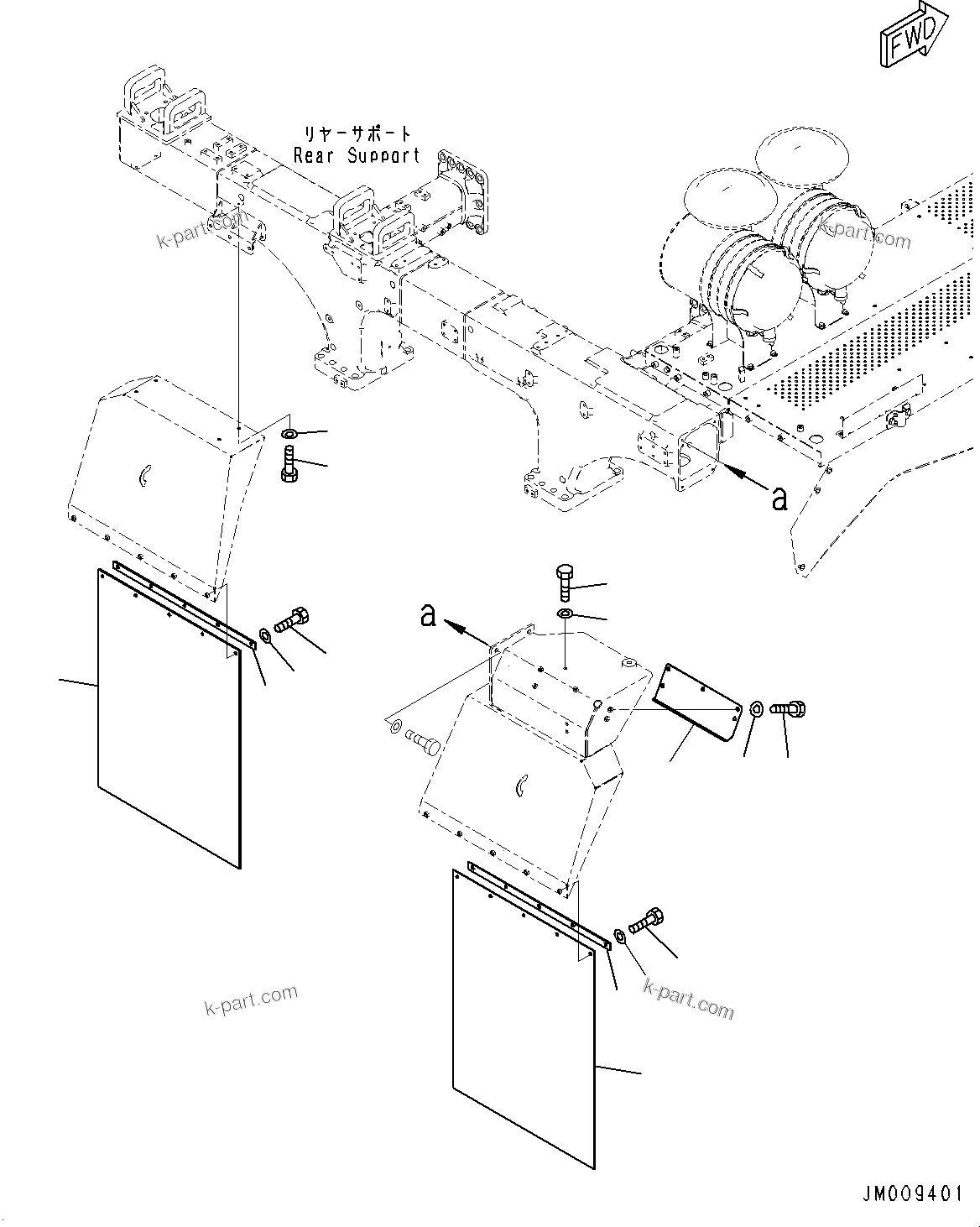 Komatsu parts book diagram for HD605-8 S/N 30072-UP (For KAL): FENDER, MOUNTING AND COVER (#30001-)