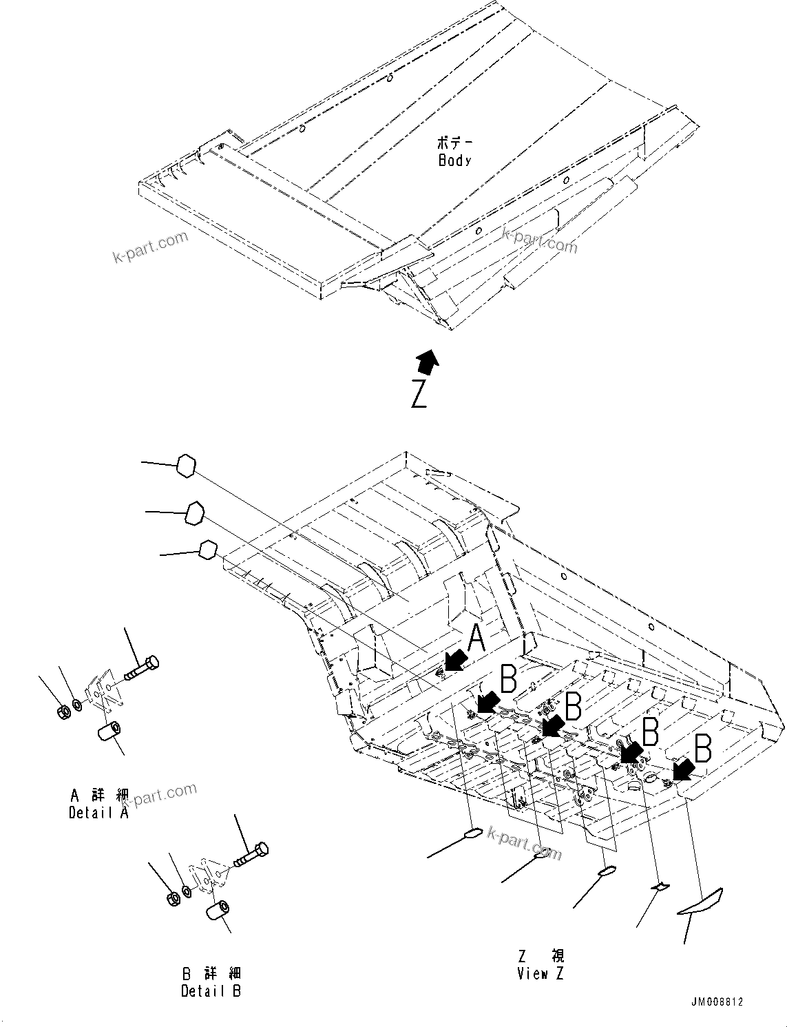 Komatsu parts book diagram for HD605-8 S/N 30072-UP (For KAL): BODY, UNDER PLATE (#30001-)