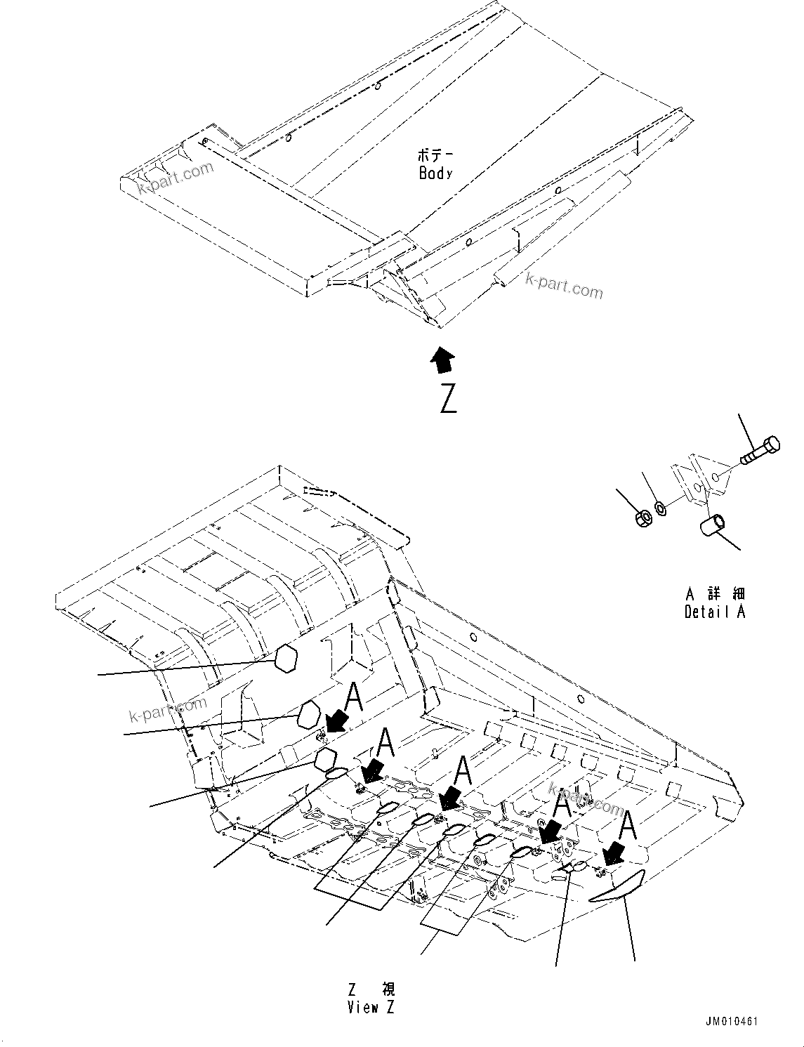 Komatsu parts book diagram for HD605-8 S/N 30072-UP (For KAL): BODY, PLATE (#30001-)