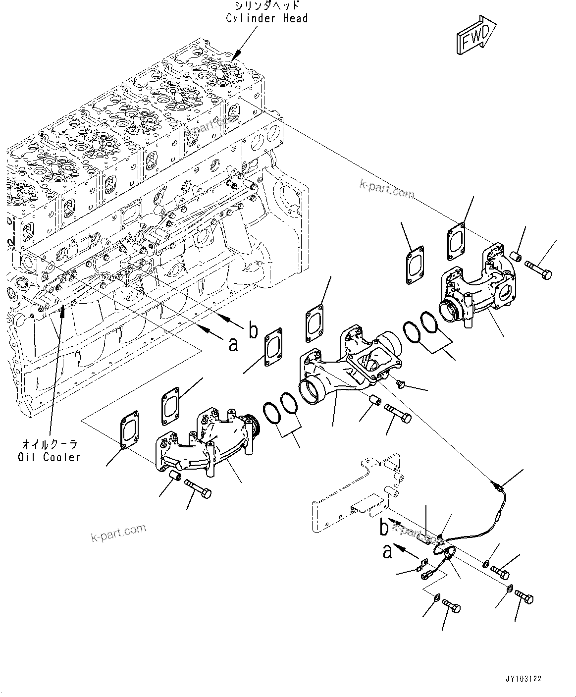 Komatsu parts book diagram for SAA6D170E-7D S/N 710161-UP (For PC1250-11/PC1250LC-11): EXHAUST MANIFOLD, (COOLANT HEATER, FUEL COMBUSTION TYPE) (#710703-)