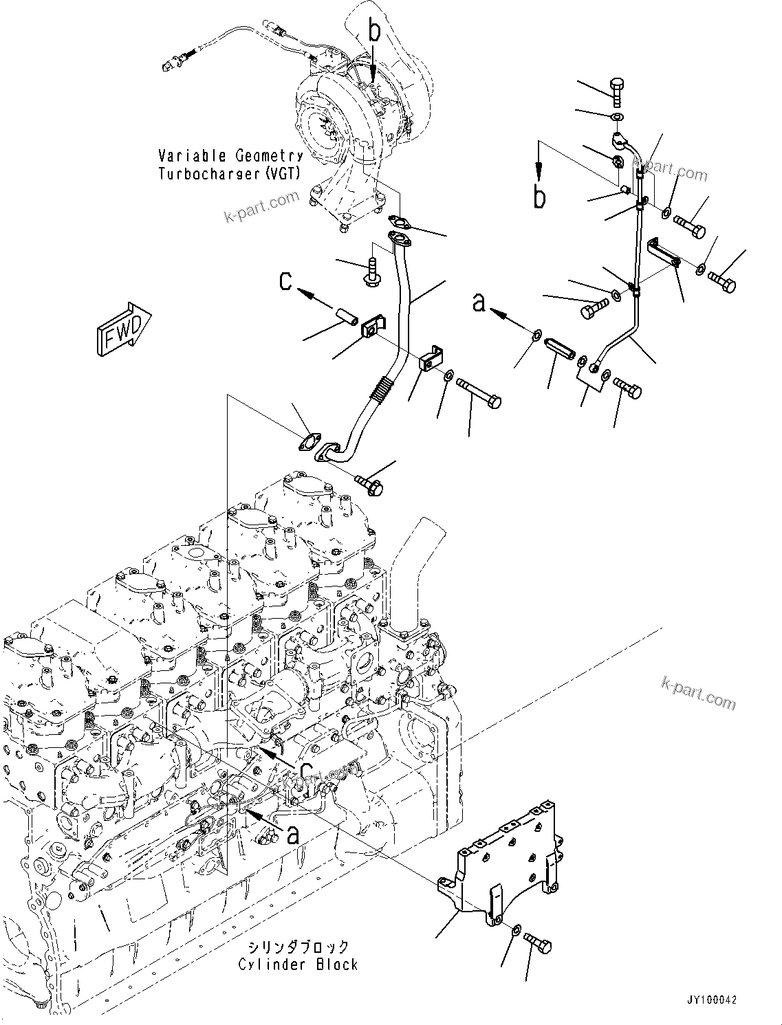 Komatsu parts book diagram for SAA6D170E-7D S/N 710161-UP (For PC1250-11/PC1250LC-11): VARIABLE GEOMETRY TURBOCHARGER (VGT), LUBRICATING OIL PIPING (#710161-)