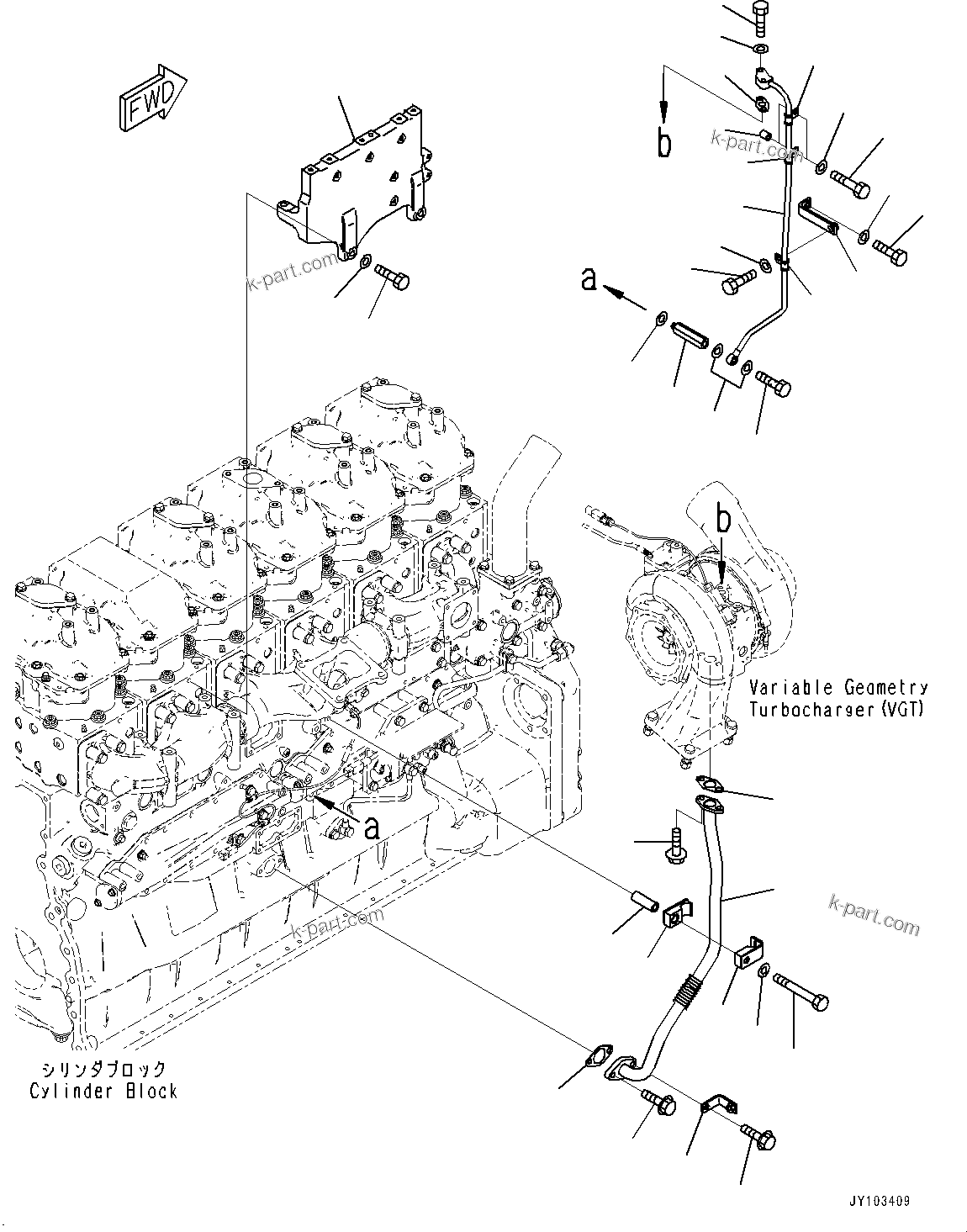 Komatsu parts book diagram for SAA6D170E-7D S/N 710161-UP (For PC1250-11/PC1250LC-11): VARIABLE GEOMETRY TURBOCHARGER (VGT), LUBRICATING OIL PIPING (#710703-)