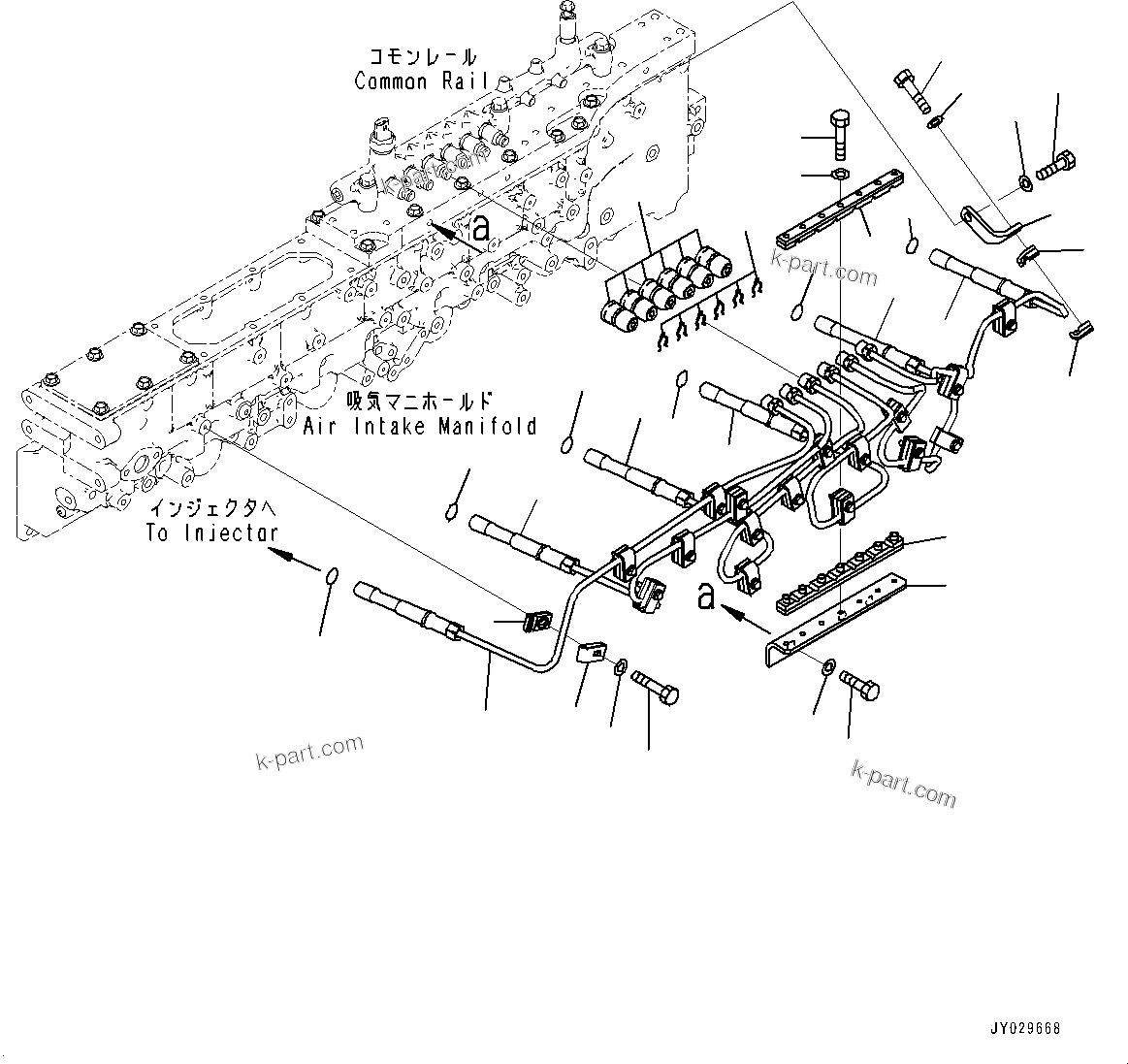 Komatsu parts book diagram for SAA6D170E-7D S/N 710161-UP (For PC1250-11/PC1250LC-11): FUEL SUPPLY PUMP BRACKET AND PIPING (#710161-)