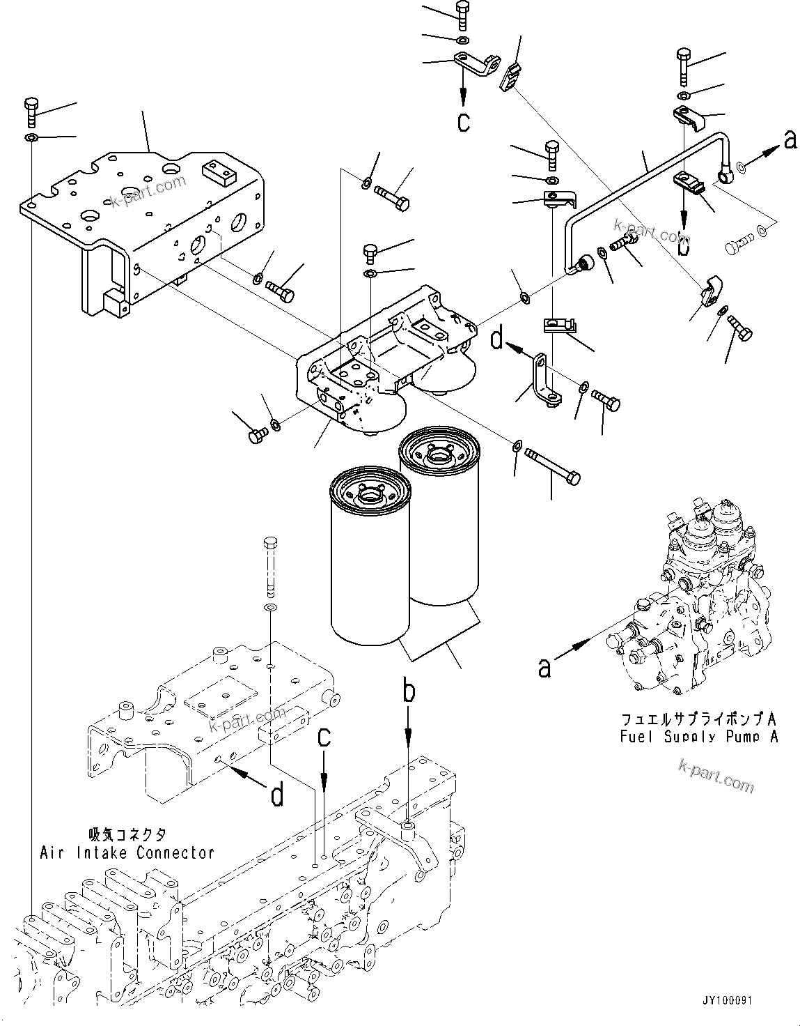 Komatsu parts book diagram for SAA6D170E-7D S/N 710161-UP (For PC1250-11/PC1250LC-11): FUEL FILTER, FUEL FILTER AND BRACKET (#710161-)