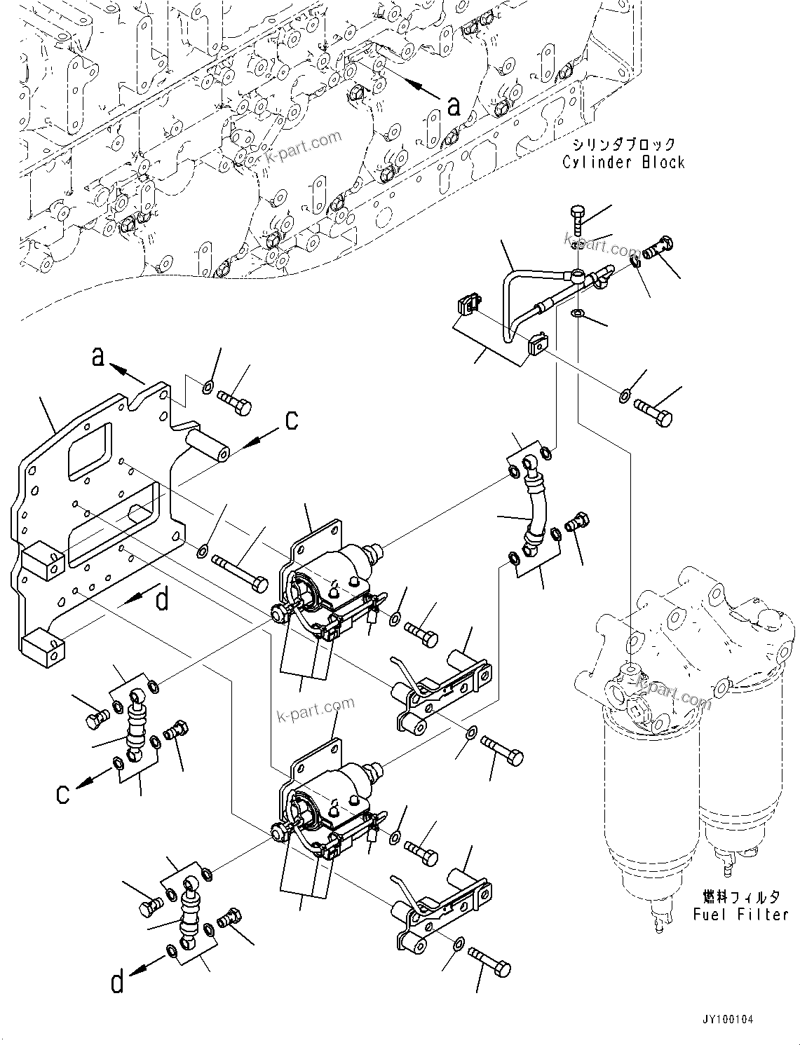 Komatsu parts book diagram for SAA6D170E-7D S/N 710161-UP (For PC1250-11/PC1250LC-11): FUEL FILTER, PRIMING PUMP AND PIPING (#710703-)