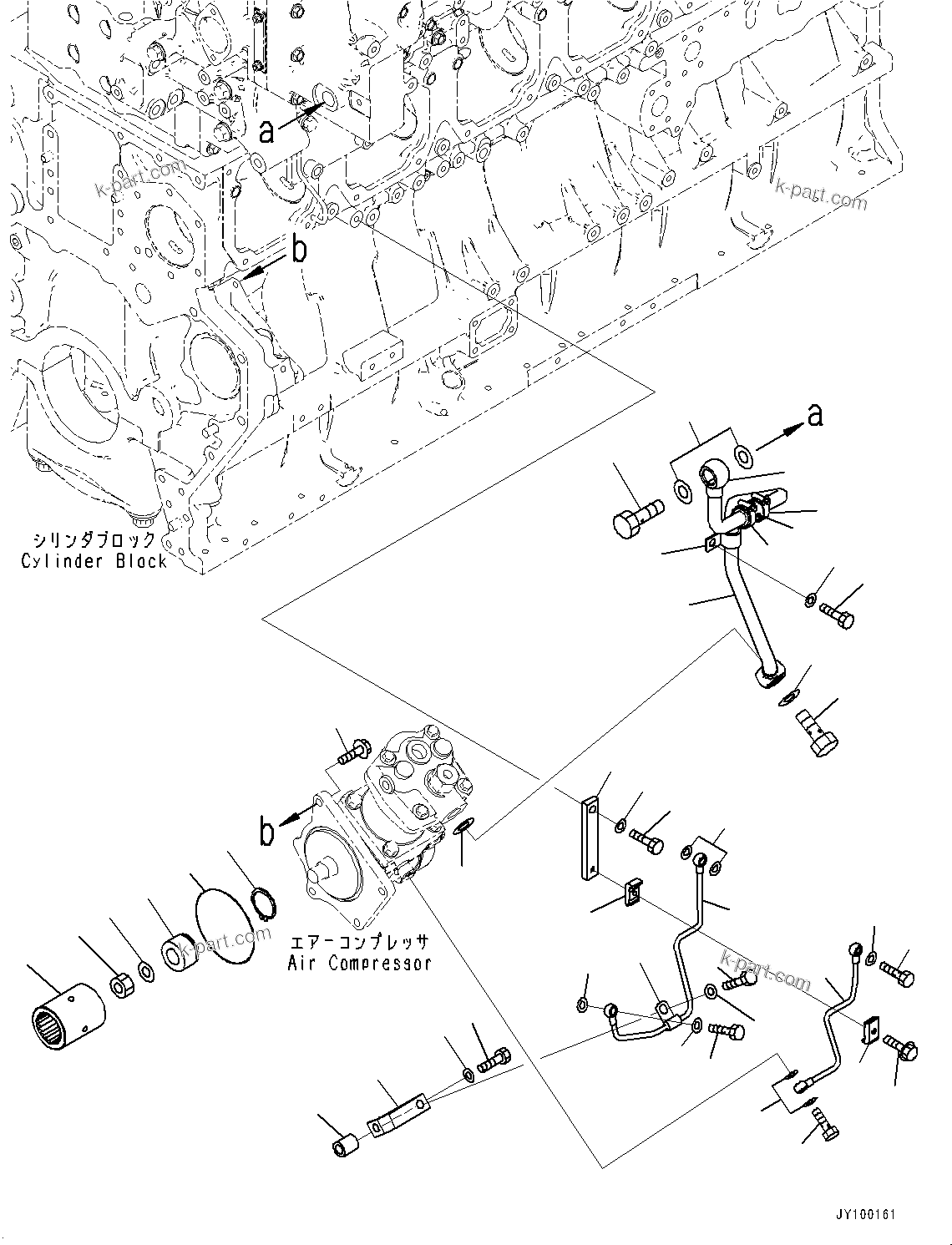 Komatsu parts book diagram for SAA6D170E-7D S/N 710161-UP (For PC1250-11/PC1250LC-11): AIR COMPRESSOR, MOUNTING AND PIPING (#710161-)