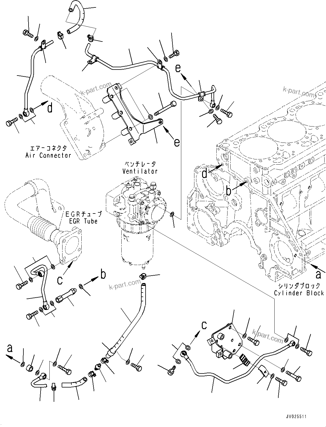 Komatsu parts book diagram for SAA6D125E-7 S/N 860032-UP (For HM300-5E0): KOMATSU CLOSED CRANKCASE VENTILATION (KCCV), COOLANT PIPING (#860032-)