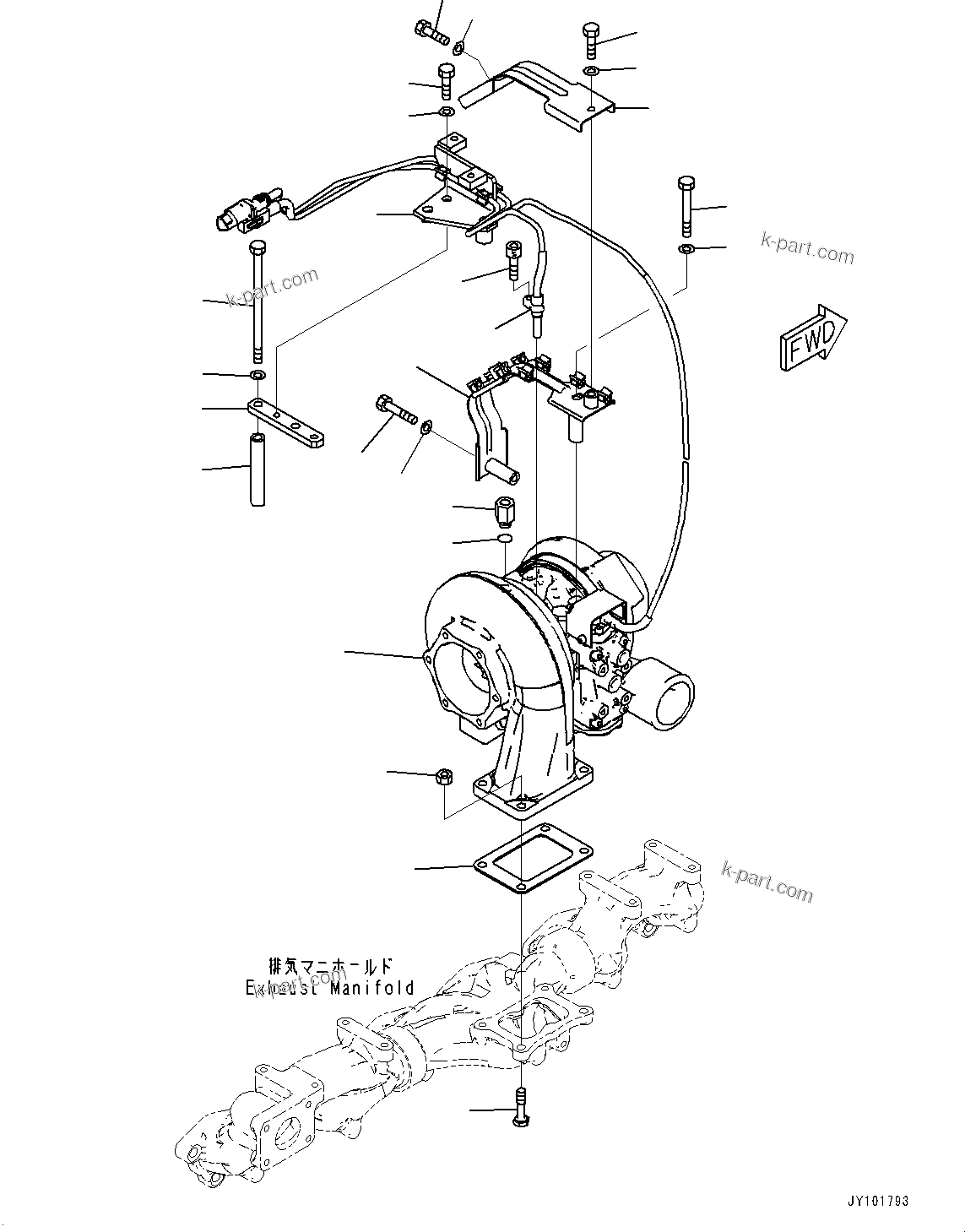 Komatsu parts book diagram for SAA6D125E-7 S/N 860032-UP (For HM300-5E0): VARIABLE GEOMETRY TURBOCHARGER (VGT), MOUNTING(#860032-)
