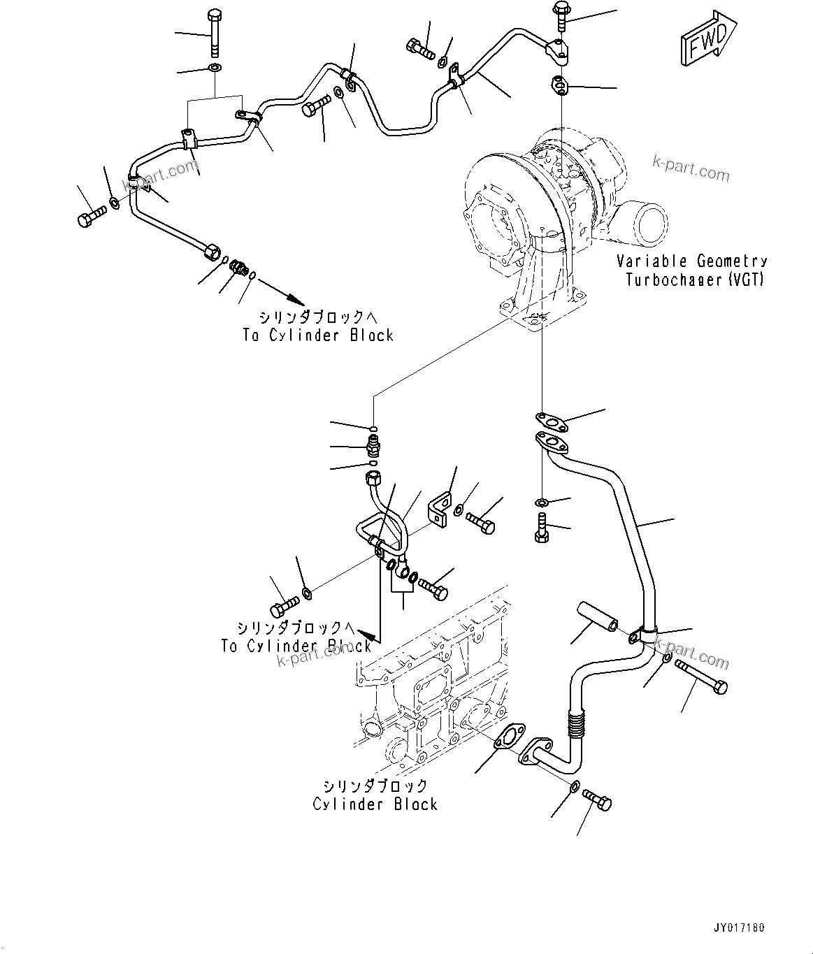 Komatsu parts book diagram for SAA6D125E-7 S/N 860032-UP (For HM300-5E0): VARIABLE GEOMETRY TURBOCHARGER (VGT), PIPING (#860032-)