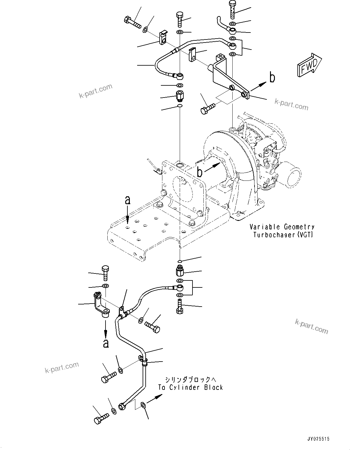 Komatsu parts book diagram for SAA6D125E-7 S/N 860032-UP (For HM300-5E0): VARIABLE GEOMETRY TURBOCHARGER (VGT), WATER PIPE (#860032-)