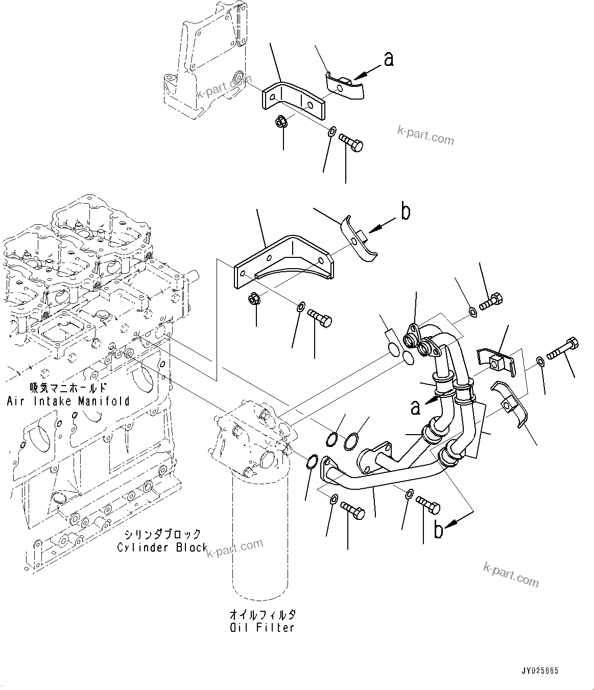 Komatsu parts book diagram for SAA6D125E-7 S/N 860032-UP (For HM300-5E0): ENGINE OIL FILTER, PIPING (#860032-)