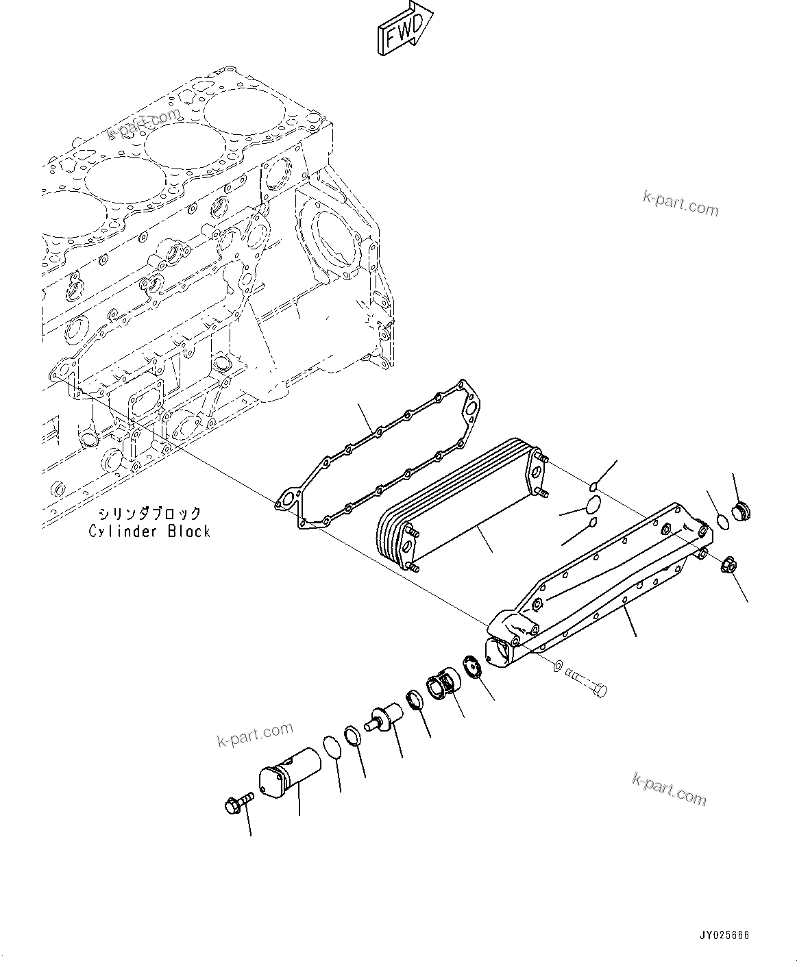 Komatsu parts book diagram for SAA6D125E-7 S/N 860032-UP (For HM300-5E0): ENGINE OIL COOLER (#860032-)