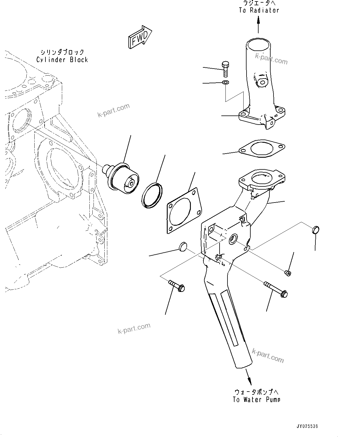Komatsu parts book diagram for SAA6D125E-7 S/N 860032-UP (For HM300-5E0): THERMOSTAT HOUSING (#860032-)