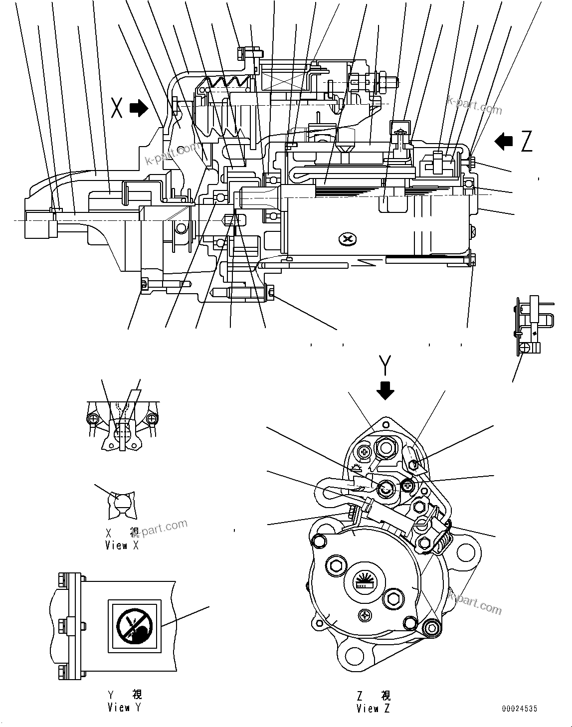 Komatsu parts book diagram for SAA6D125E-7 S/N 860032-UP (For HM300-5E0): STARTING MOTOR, INNER PARTS(#860032-861074)