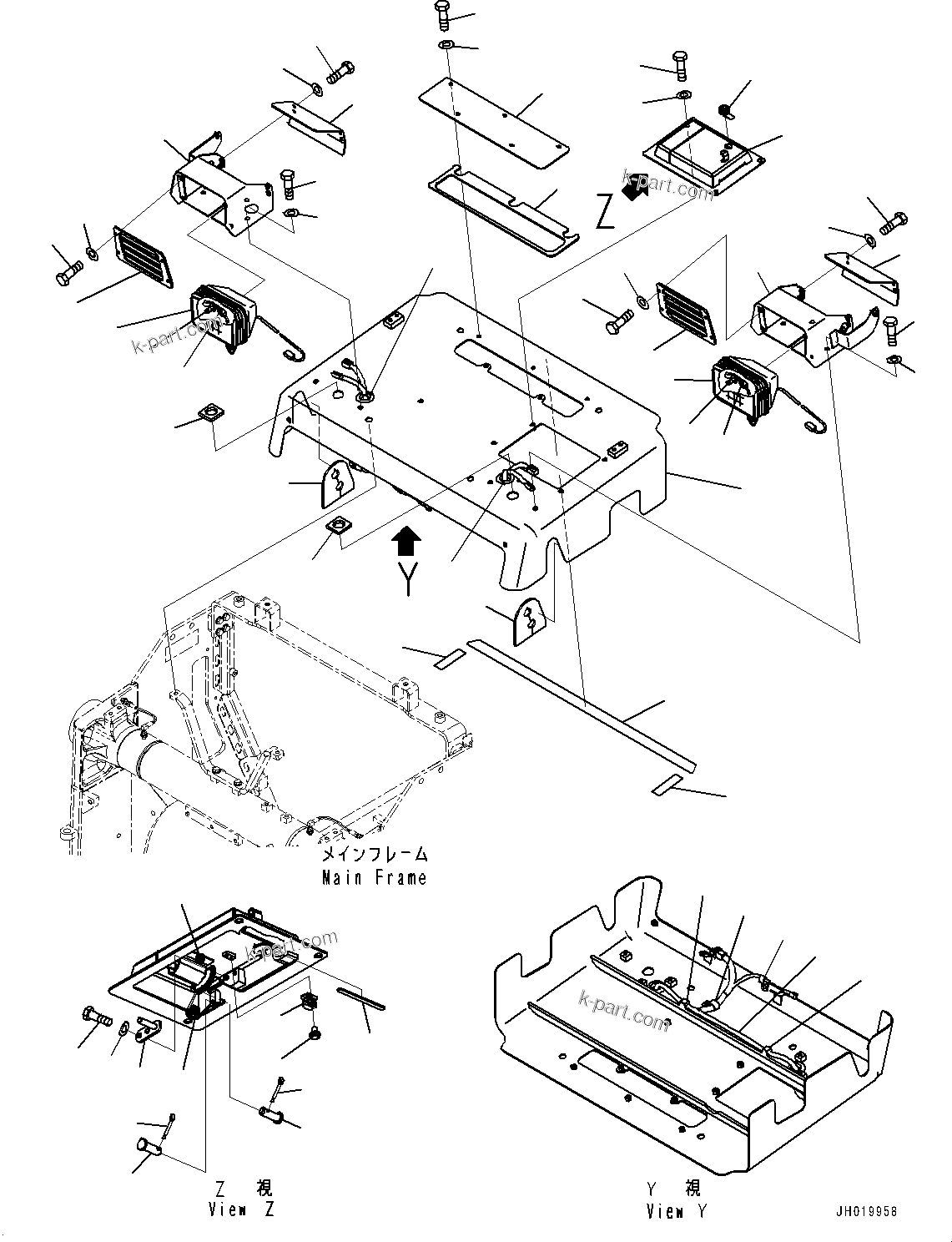 Komatsu parts book diagram for D85EXI-18E0 S/N 23363-UP: RADIATOR GUARD, HEADLAMP (#22083-)