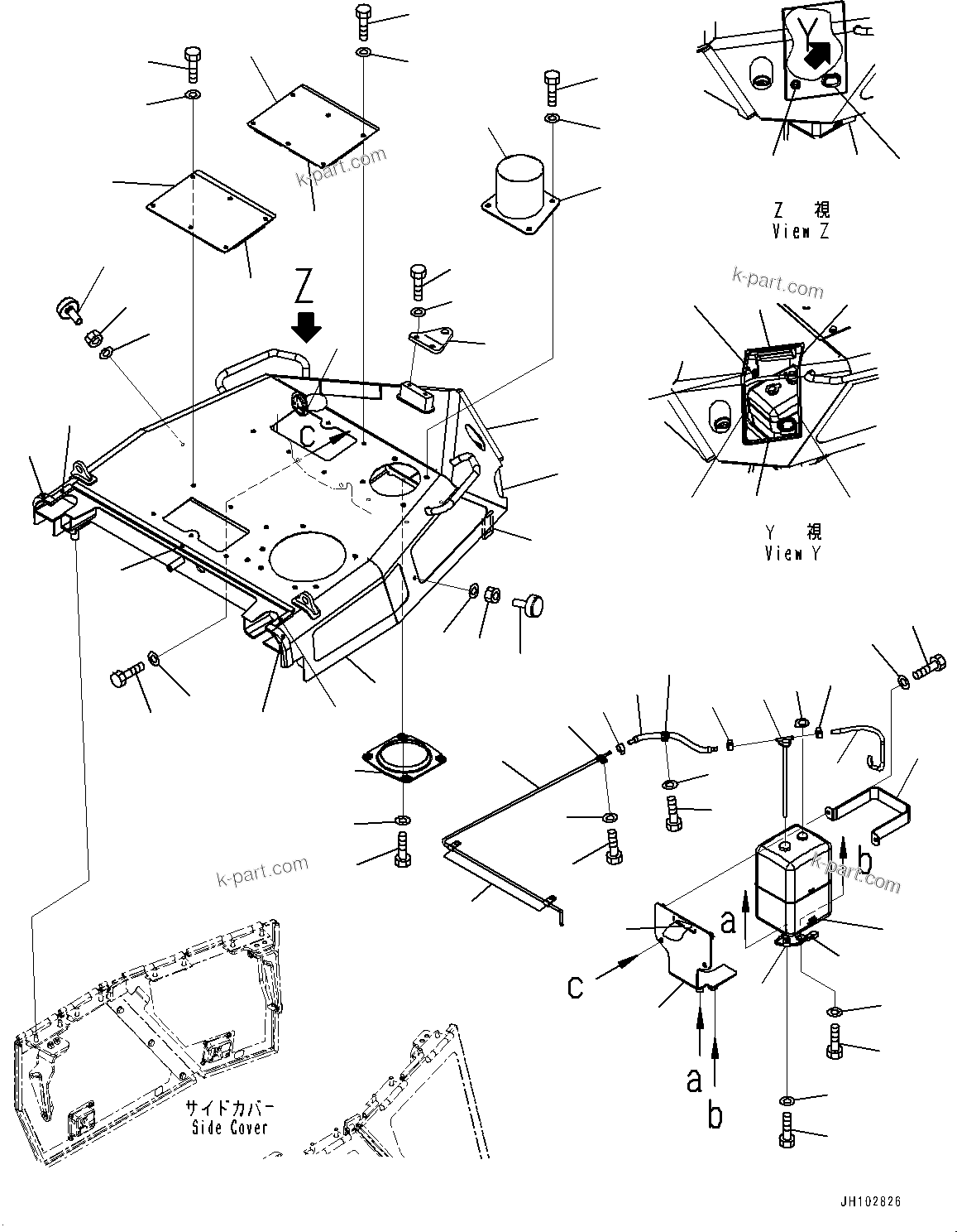 Komatsu parts book diagram for D85EXI-18E0 S/N 23363-UP: ENGINE HOOD AND SIDE COVER GROUP, ENGINE HOOD (FOR TIE-OFF) (#22083-)
