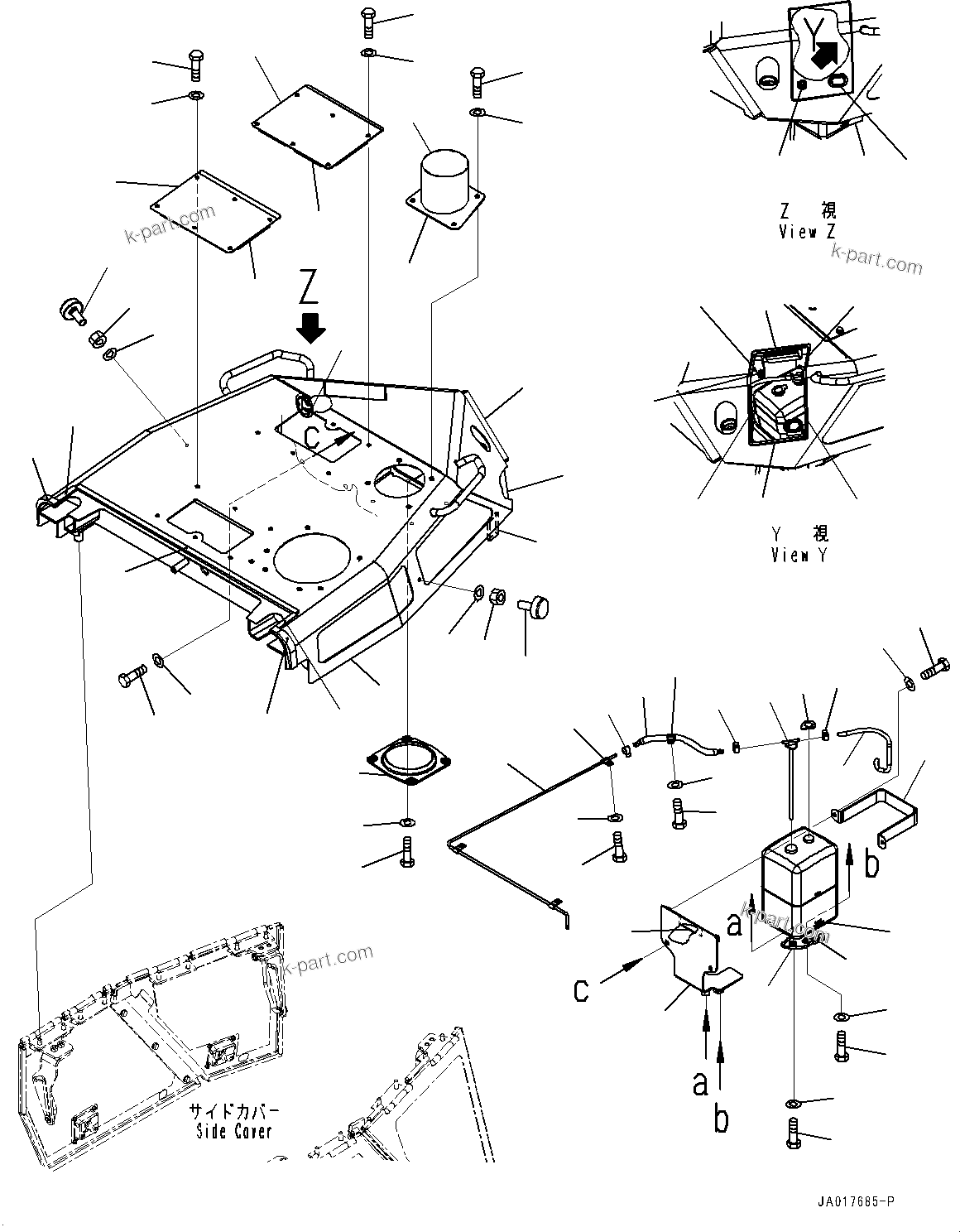 Komatsu parts book diagram for D85EXI-18E0 S/N 23363-UP: ENGINE HOOD AND SIDE COVER GROUP, ENGINE HOOD (#22083-)
