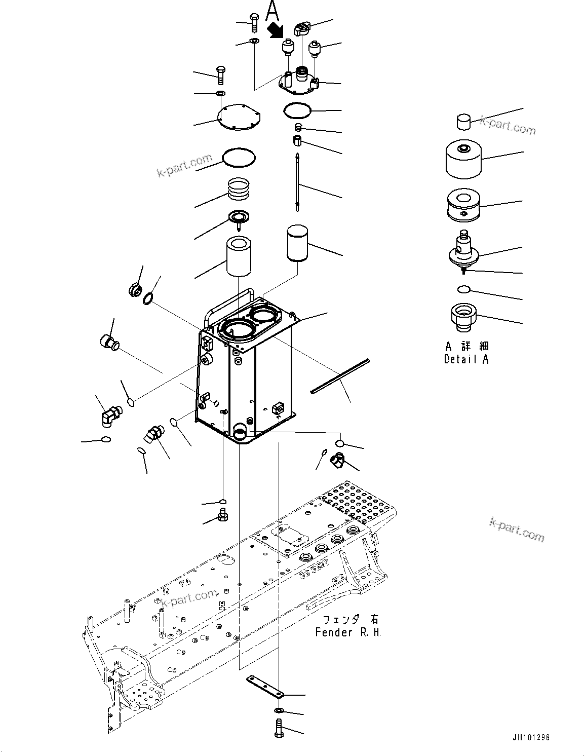 Komatsu parts book diagram for D85EXI-18E0 S/N 23363-UP: FENDER, HYDRAULIC TANK(#23211-)