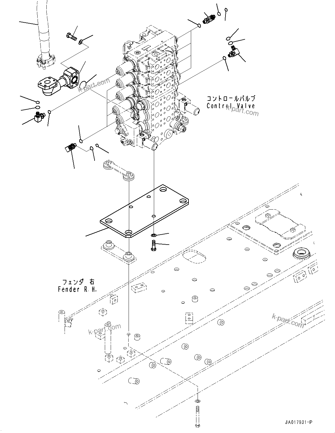 Komatsu parts book diagram for D85EXI-18E0 S/N 23363-UP: FENDER, CONTROL VALVE MOUNTING (#23046-)