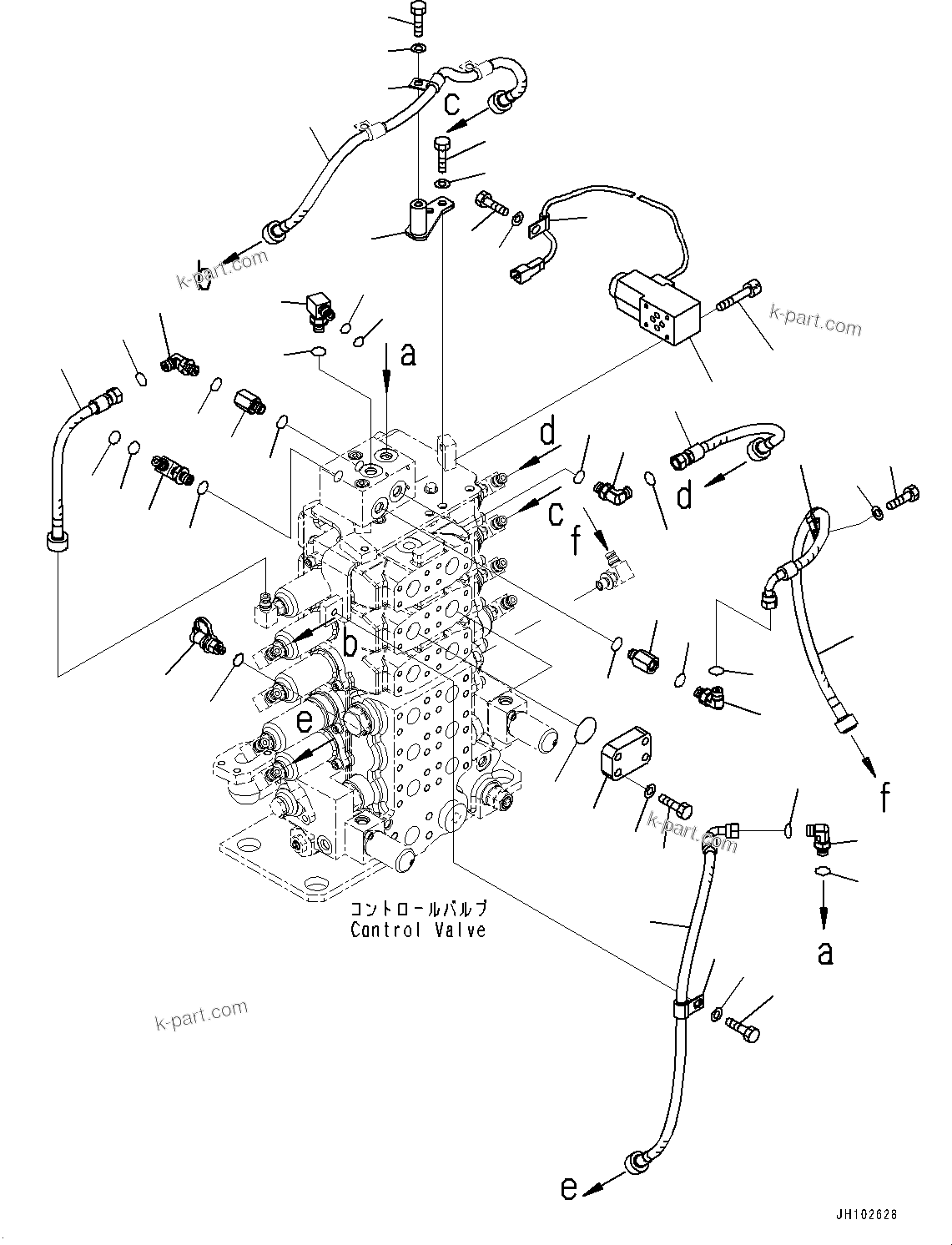 Komatsu parts book diagram for D85EXI-18E0 S/N 23363-UP: FENDER, CONTROL VALVE DRAIN PIPING (WITH PREVENTIVE MAINTENANCE SERVICE CONNECTORS) (#23046-)