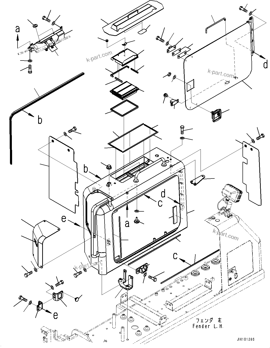 Komatsu parts book diagram for D85EXI-18E0 S/N 23363-UP: FENDER RELATED PARTS, BATTERY COVER(#22083-)