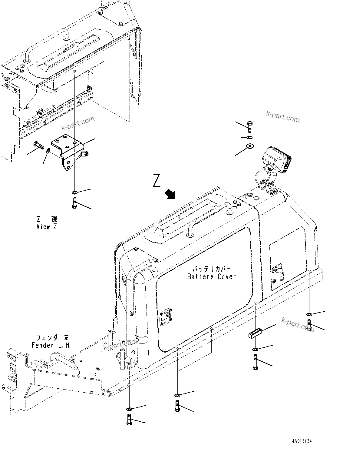 Komatsu parts book diagram for D85EXI-18E0 S/N 23363-UP: FENDER RELATED PARTS, MOUNTING (2/2) (#22083-)