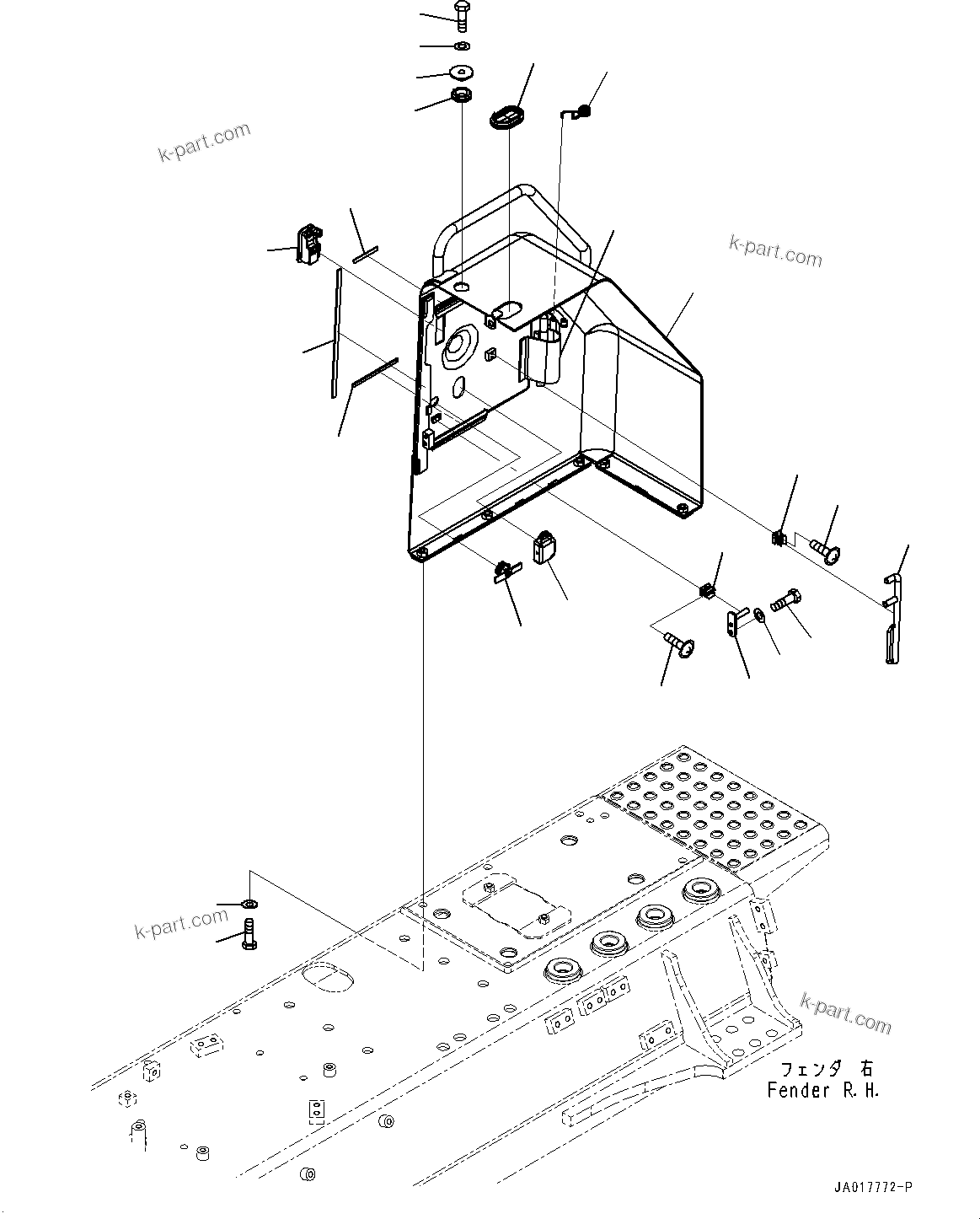 Komatsu parts book diagram for D85EXI-18E0 S/N 23363-UP: FENDER RELATED PARTS, DEF TANK COVER (#22083-)