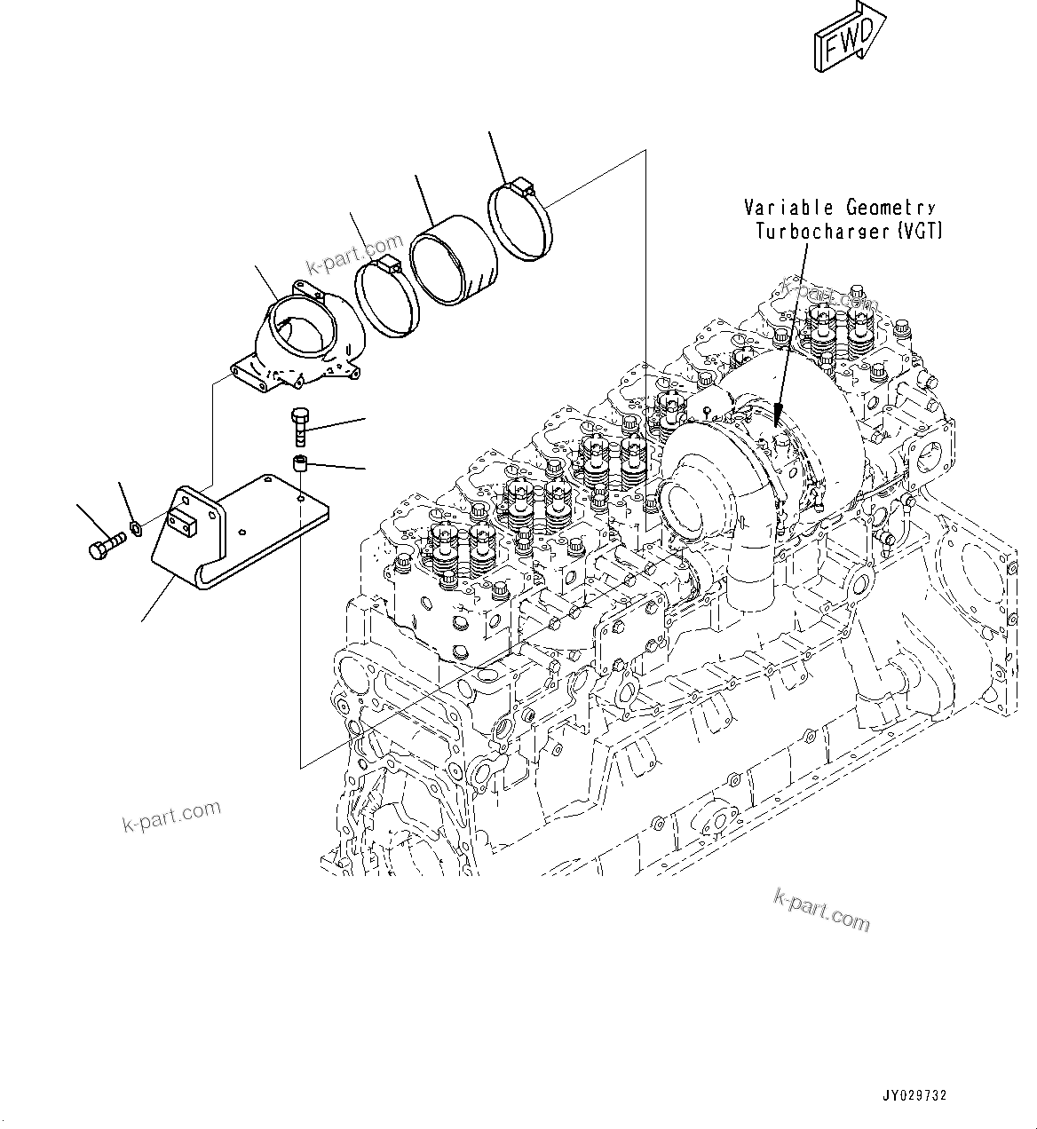 Komatsu parts book diagram for SAA6D140E-7 S/N 830235-UP (For WA500-8E0): AIR INTAKE CONNECTOR (#830235-)