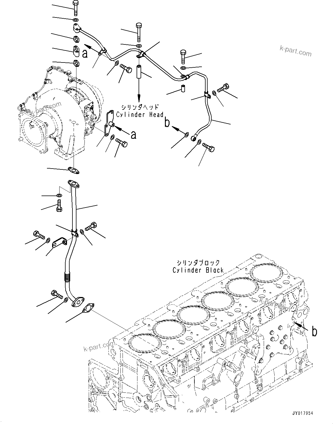 Komatsu parts book diagram for SAA6D140E-7 S/N 830235-UP (For WA500-8E0): VARIABLE GEOMETRY TURBOCHARGER (VGT), LUBRICATING OIL PIPING (#830235-)