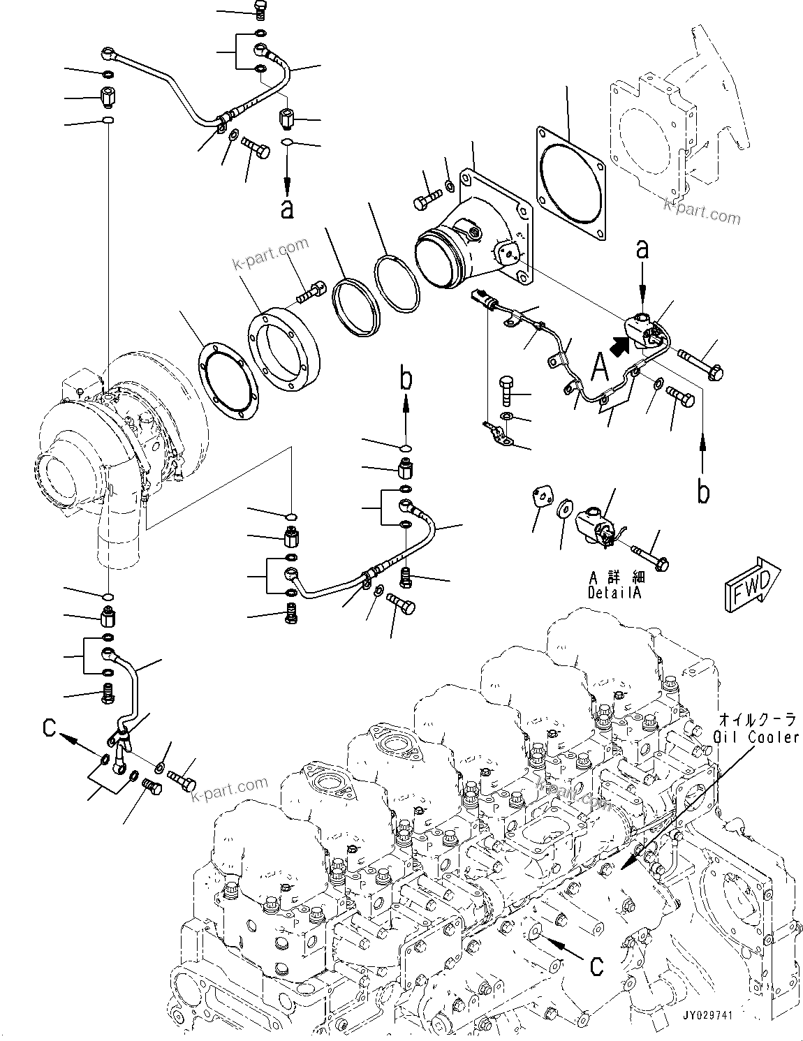 Komatsu parts book diagram for SAA6D140E-7 S/N 830235-UP (For WA500-8E0): VARIABLE GEOMETRY TURBOCHARGER (VGT), KOMATSU DIESEL PARTICULATE FILTER (KDPF) CONNECTOR (#830235-)