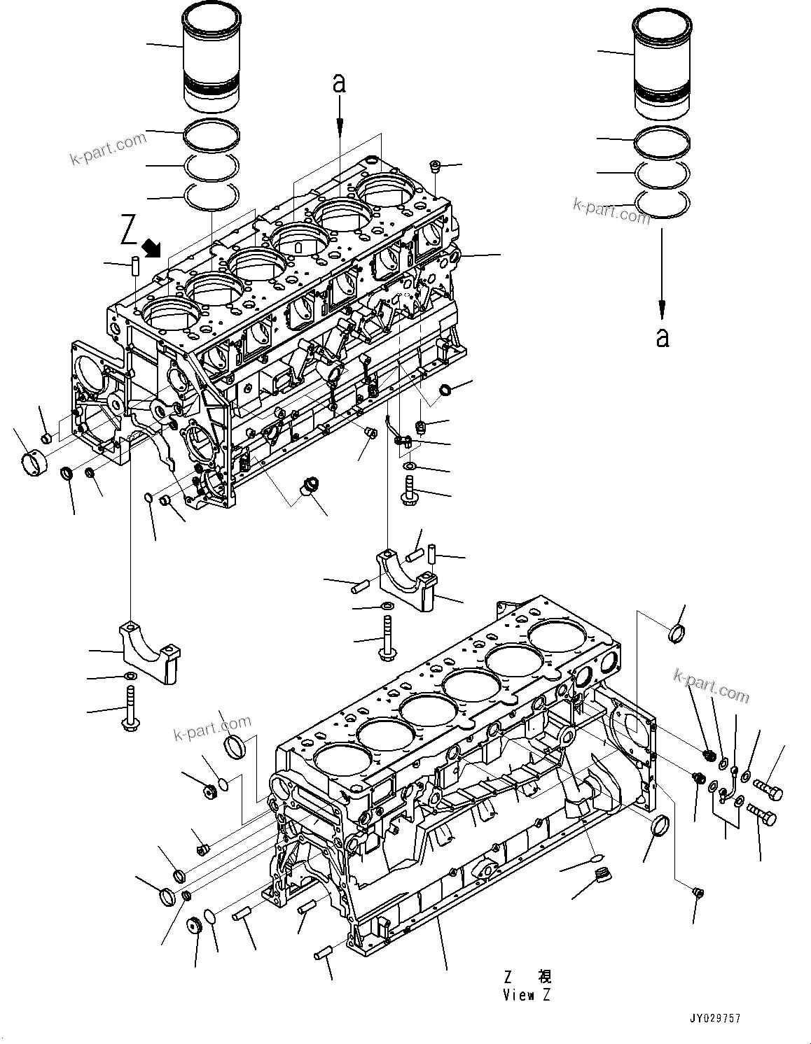 Komatsu parts book diagram for SAA6D140E-7 S/N 830235-UP (For WA500-8E0): CYLINDER BLOCK (#830235-)