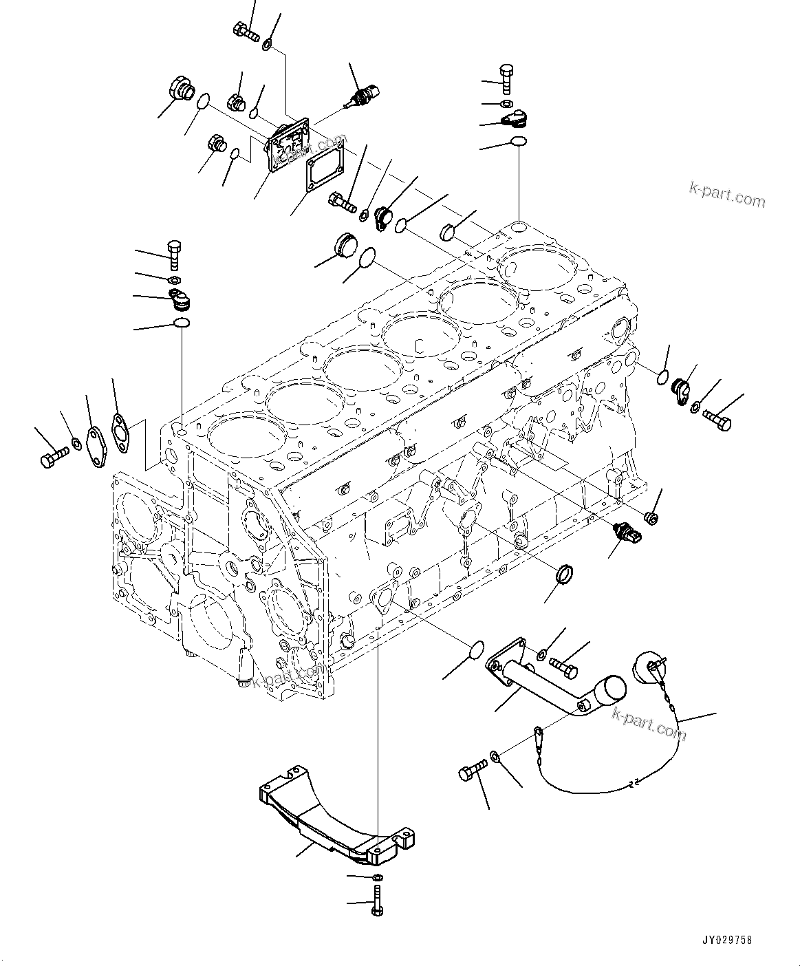 Komatsu parts book diagram for SAA6D140E-7 S/N 830235-UP (For WA500-8E0): CYLINDER BLOCK ACCESSORY (#830235-)