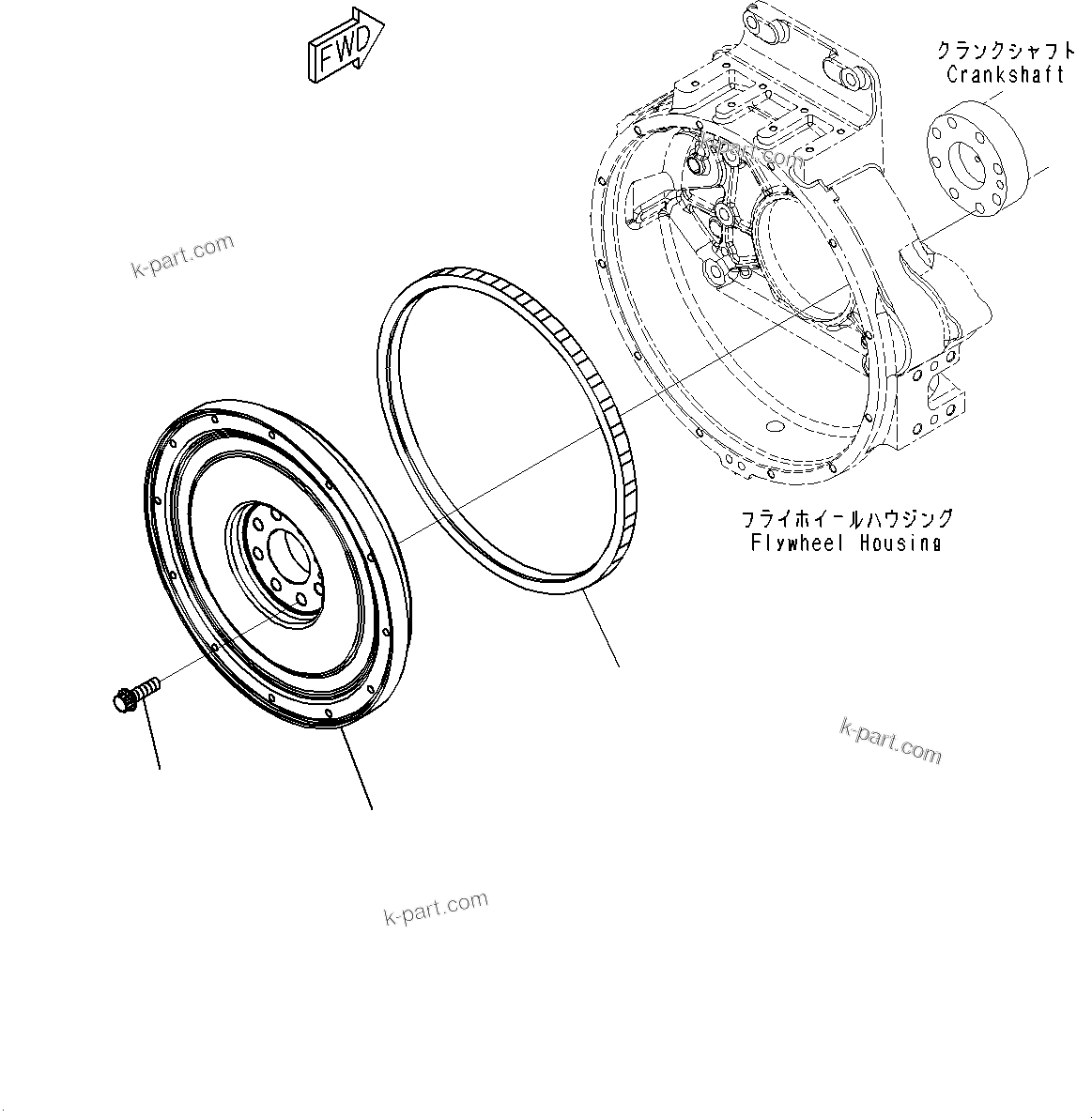 Komatsu parts book diagram for SAA6D140E-7 S/N 830235-UP (For WA500-8E0): FLYWHEEL (#830235-)