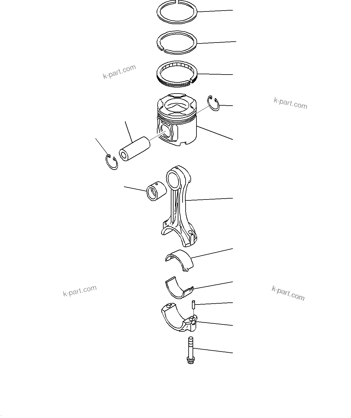 Komatsu parts book diagram for SAA6D140E-7 S/N 830235-UP (For WA500-8E0): PISTON AND CONNECTING ROD (#830235-)
