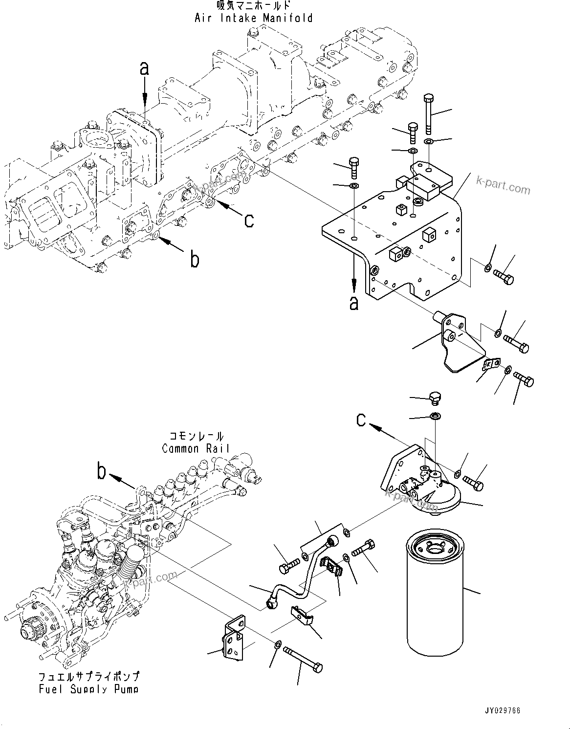 Komatsu parts book diagram for SAA6D140E-7 S/N 830235-UP (For WA500-8E0): FUEL FILTER, FILTER BRACKET (#830235-)