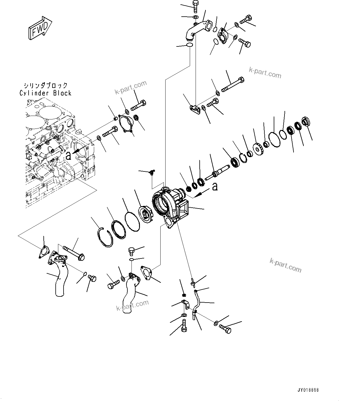 Komatsu parts book diagram for SAA6D140E-7 S/N 830235-UP (For WA500-8E0): WATER PUMP, INNER PARTS(#830235-831867)