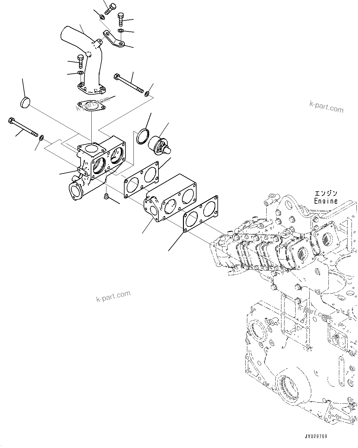 Komatsu parts book diagram for SAA6D140E-7 S/N 830235-UP (For WA500-8E0): WATER PUMP, THERMOSTAT (#830235-)