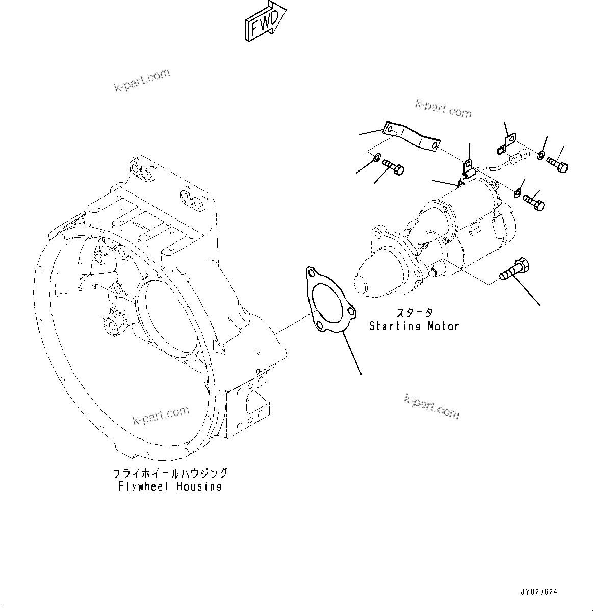 Komatsu parts book diagram for SAA6D140E-7 S/N 830235-UP (For WA500-8E0): STARTING MOTOR, MOUNTING PARTS (11KW) (#830235-)