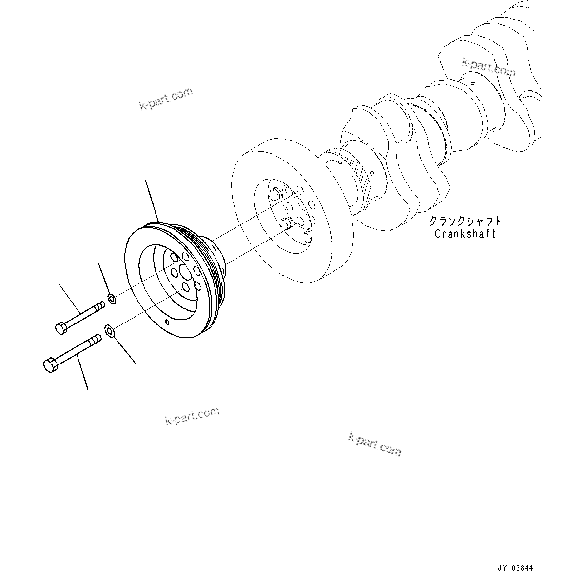 Komatsu parts book diagram for SAA6D125E-7 S/N 865972-UP (For WA475-10E0): CRANK PULLEY (#865972-)