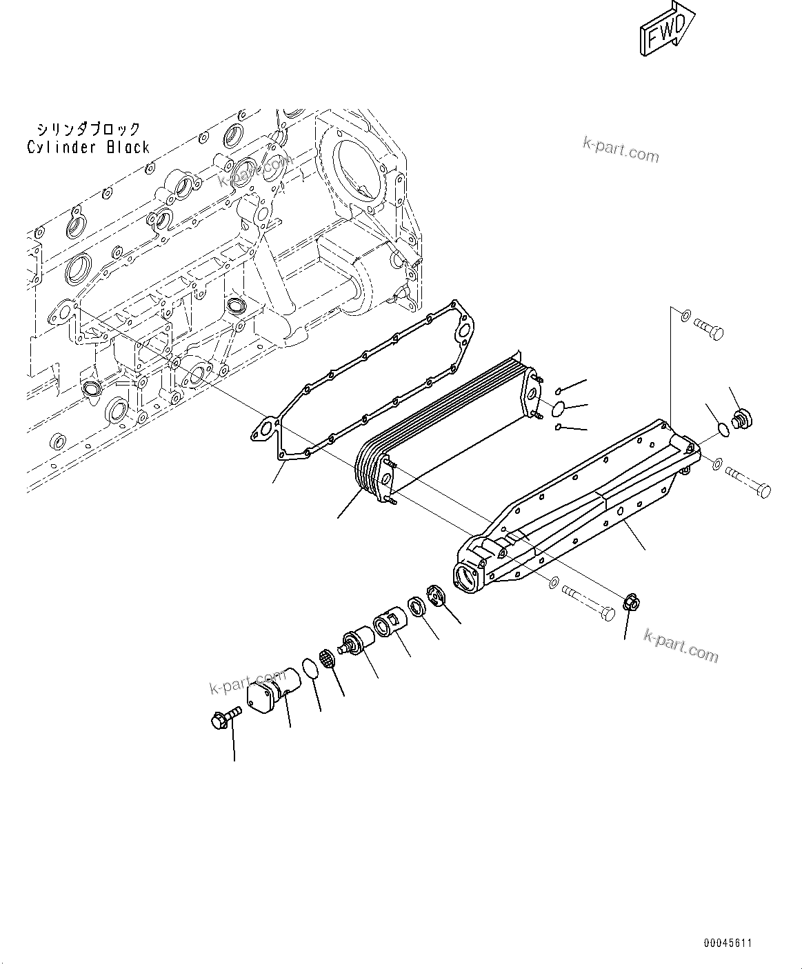 Komatsu parts book diagram for SAA6D125E-7 S/N 865972-UP (For WA475-10E0): ENGINE OIL COOLER (#865972-)