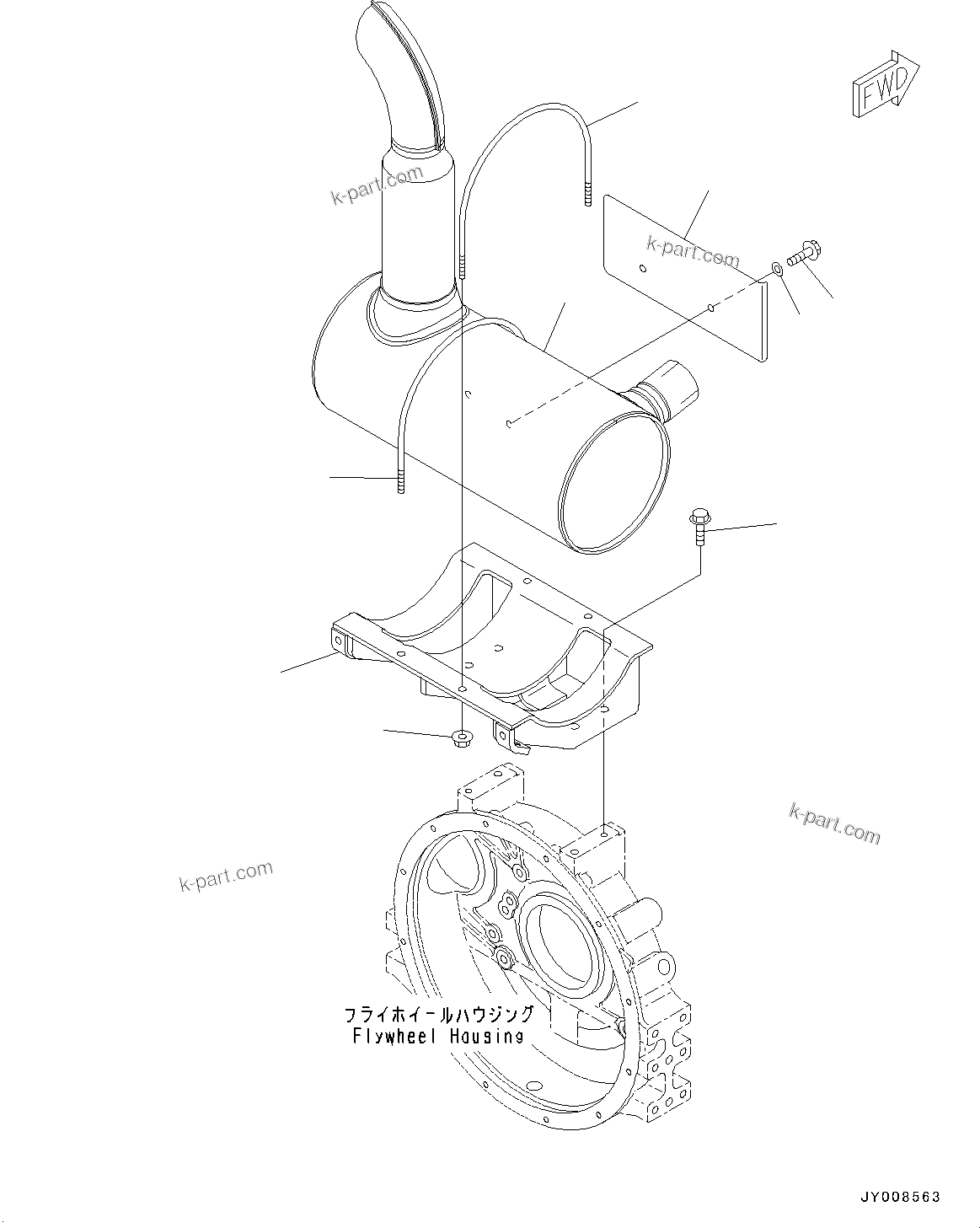 Komatsu parts book diagram for SAA4D95LE-5D S/N 501795-UP (For PC120-8): EXHAUST MUFFLER (#501795-)