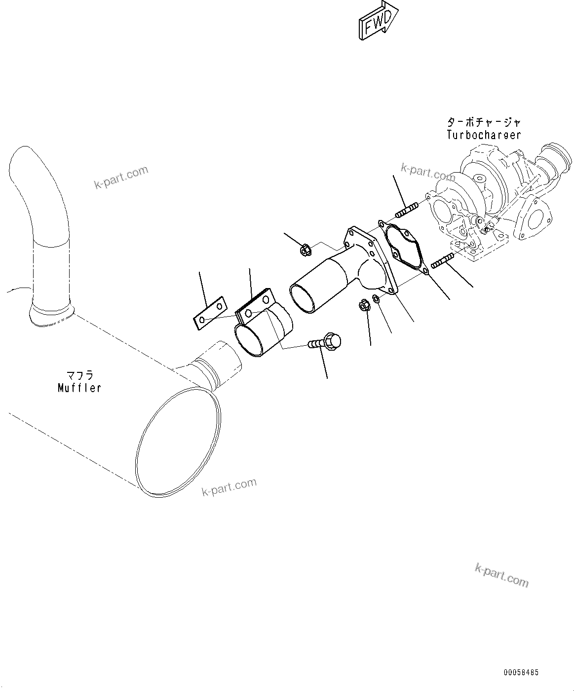 Komatsu parts book diagram for SAA4D95LE-5D S/N 501795-UP (For PC120-8): EXHAUST MUFFLER PIPING (#501795-)