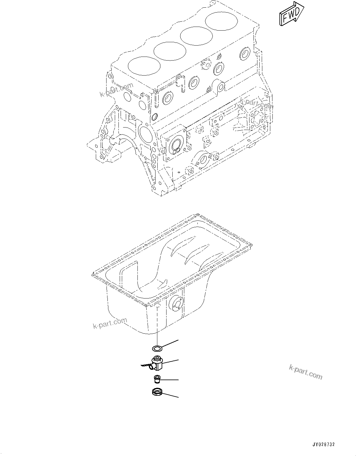 Komatsu parts book diagram for SAA4D95LE-5D S/N 501795-UP (For PC120-8): ENGINE OIL PAN DRAIN (#501795-)